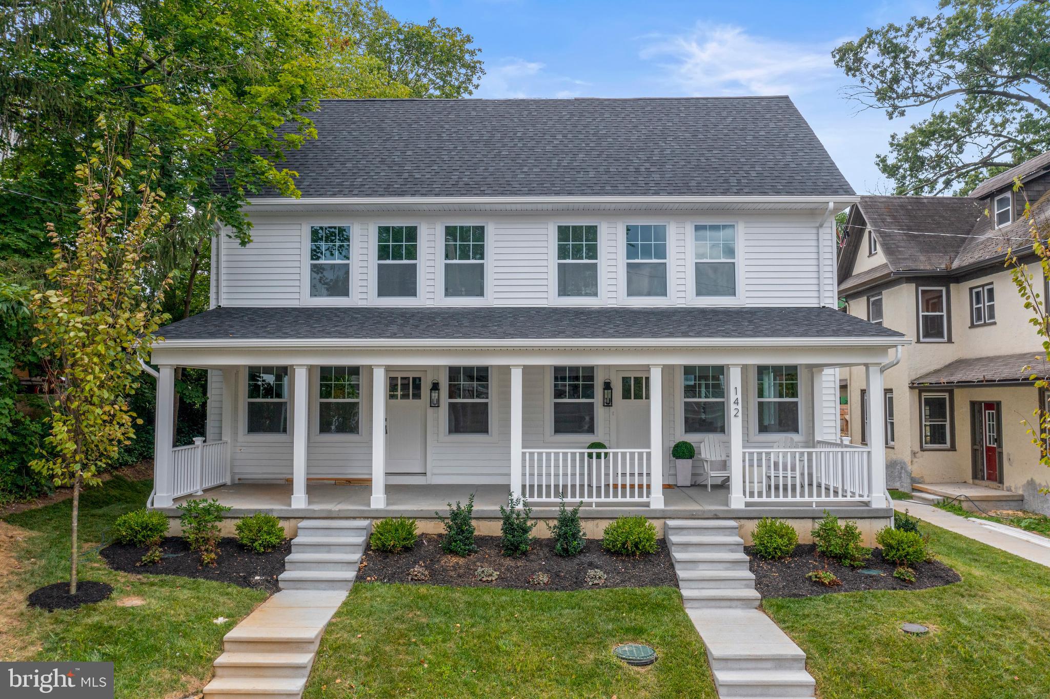 Two Newly Built Twins in Narberth Borough – All New, Walkable, Move-In Ready
Please note - photos are from 142 which has been staged.
142 and 146 Merion Avenue present a rare opportunity to own brand-new construction in the heart of Narberth, crafted by Craft Custom Homes as part of a thoughtfully planned five-residence project. Once the site of a single home on a large parcel, the property has been reimagined to include two striking twins, two single cottages (one already sold), and the original home, relocated on the parcel and currently undergoing renovation. Backed by more than 20 years of experience, Craft’s multi-generational team is known for delivering exceptional quality and design from concept to completion.
Set on a quiet, tree-lined, walkable street with sidewalks, the neighborhood is vibrant, with many homes undergoing stylish renovations and improvements. 142 and 146 Merion Ave’s curb appeal is undeniable, with landscaped grounds, crisp white siding, and a welcoming covered front porch—perfect for morning coffee or simply enjoying the activity of the block.
Each home offers 3,440 finished square feet across four levels (2,521 sq. ft. above grade + 919 sq. ft. lower level), with 4 bedrooms, 3 full baths, and 2 half baths. The interiors are entirely new, showcasing light oak hardwood flooring, sophisticated fixtures, and a bright, thoughtfully designed floor plan that blends modern comfort with timeless style.
The main level is designed for both entertaining and everyday living. From the covered front porch entry, light white oak hardwood floors flow through the expansive family room, the dining room with a triple window, and the sunlit gourmet kitchen. The kitchen features white and light wood cabinetry, a quartz center island with seating for four, tile backsplash, and premium stainless-steel appliances from Kieffers, including a GE 30” Smart Range, wall-mounted hood, and 24” dishwasher. A nearby walk-in pantry and stylish powder room add convenience, while a door off the kitchen opens to the rear patio—ideal for grilling or dining outside. Beautiful, modern light fixtures throughout the home provide a refined finishing touch to this level.
The second floor features a primary suite highlighted by a large bay window and two generous closets, including a walk-in. The luxurious en-suite bath offers a double sink vanity, wide-format tile flooring, a spacious glass-enclosed shower with striking tile work, and a separate water closet. Bedroom 2 is also on this level and includes its own stylish full bath with shower/tub and walk-in closet. A conveniently placed laundry room, along with a large hall closet, adds everyday function.
The third floor includes two additional bedrooms, one featuring a charming window seat, along with a full hall bath with tub/shower. The third level also offers a large open room with windows and a desk area—an ideal setting for a home office or study nook.
The finished lower level adds incredible versatility, featuring a spacious bonus room, a powder room, and plenty of room for media, play, fitness, or hobbies.
Lifestyle and location are second to none. Just 0.3 miles from the Narberth train station, residents enjoy direct service into Center City. Whole Foods, the beloved Narberth Theater, cafés, boutiques, and everyday conveniences are all within walking distance. Nearby communities—including Bala Cynwyd, Ardmore, Merion, and Bryn Mawr—offer premier dining, shopping, and cultural amenities. Parks such as Merion Botanical Park, Sabine Park, and Narberth Playground provide green space and recreation, while local traditions like the July 4th fireworks and the seasonal farmer's market foster a true small-town feel.
Situated in the award-winning Lower Merion School District, these homes deliver the rare combination of new construction, refined finishes, and a highly walkable location in one of the Main Line’s most desirable boroughs.
