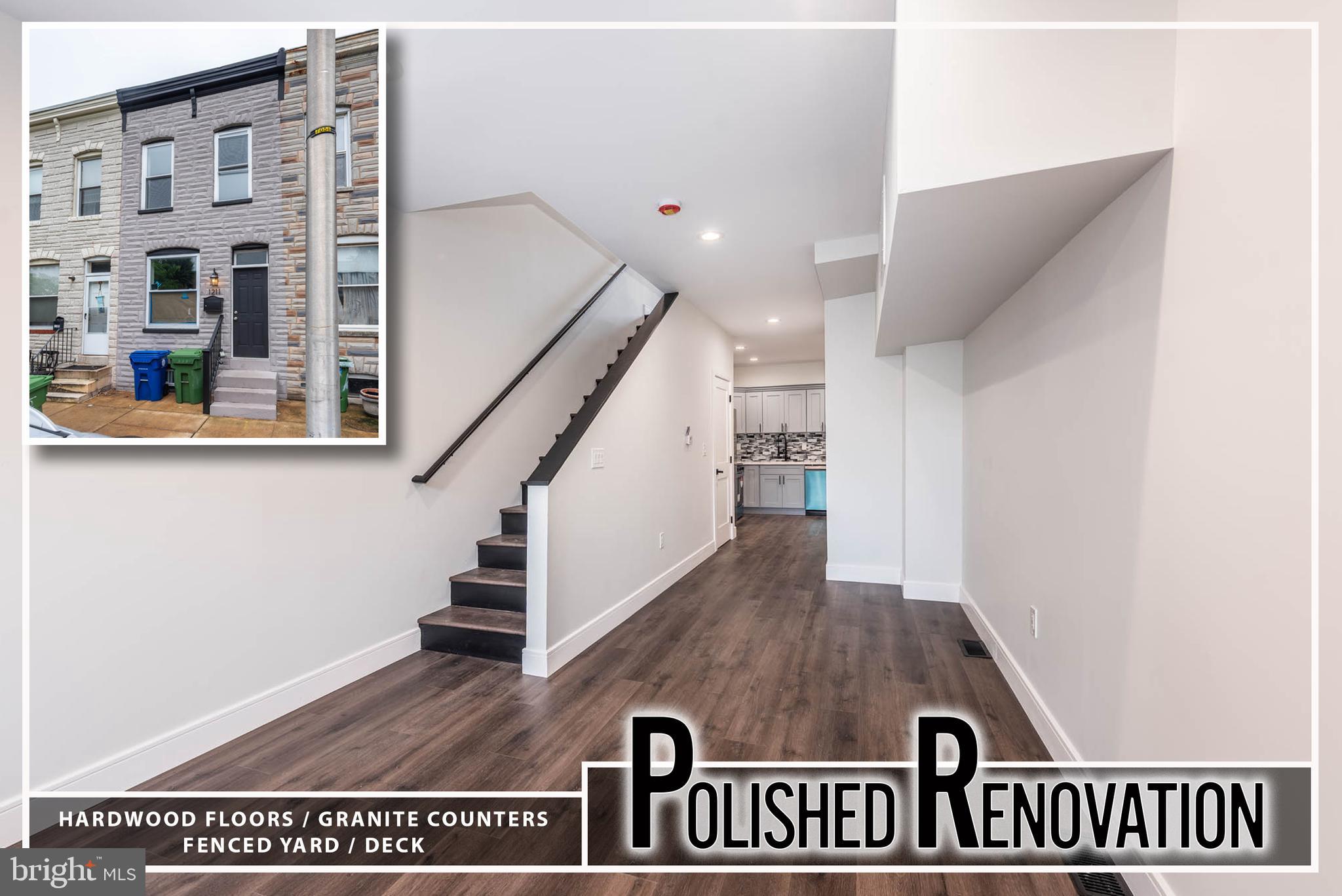 Stunning Renovation in the Heart of Washington Village! Step into this beautifully updated rowhome where classic charm meets modern style. Gleaming wood floors flow throughout the home, complementing the open floor plan that’s ideal for both everyday living and entertaining. The sun-filled living room offers generous space and a seamless flow into the dining area and kitchen. A convenient main-level half bath adds functionality without sacrificing style. At the heart of the home, the designer kitchen is a chef’s dream—featuring rich granite countertops, sleek stainless steel appliances, custom cabinetry, and an eye-catching tile backsplash that adds a touch of sophistication. Upstairs, you’ll find two spacious bedrooms with ample natural light and a beautifully appointed full bath with contemporary finishes. The unfinished basement offers a blank canvas for future expansion or serves as an excellent storage solution. Out back, enjoy a private, fenced-in yard—perfect for grilling, gardening, or creating your own urban oasis. Located just minutes from downtown Baltimore, the Inner Harbor, stadiums, and major highways, this home combines stylish city living with unbeatable convenience. MUST HAVE GOOD CREDIT AND INCOME WITH NO HISTORY OF EVICTIONS OR FAILURE TO PAY RENT FILINGS. NO PETS