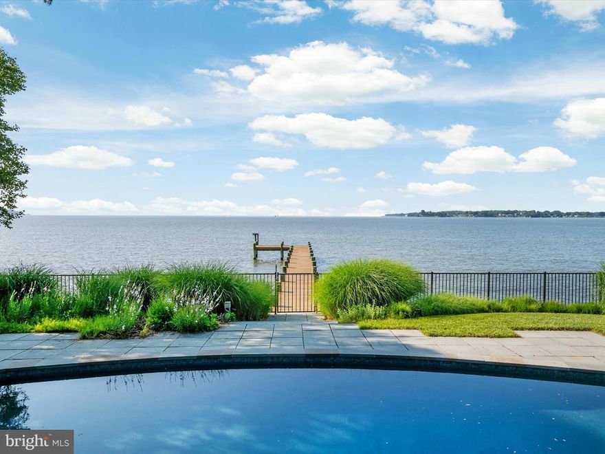 UNDER CONTRACT - OPEN HOUSES CANCELLED.  Stunning contemporary one-level home with sweeping Chesapeake Bay views, waterfront pool, 6' wide pier, and strip of private sandy beach.  Meticulously maintained with gorgeous architectural features, mature native plantings, bluestone patios, Ipe decks and custom benches, and beautifully designed exterior lighting. Multiple improvements include the addition of an oversized, conditioned, two-car garage designed by architect Jay Schwarz, and a peaceful screened-in porch facing the water.  This popular Annapolis community includes a marina, kayak racks, community beach and pool.