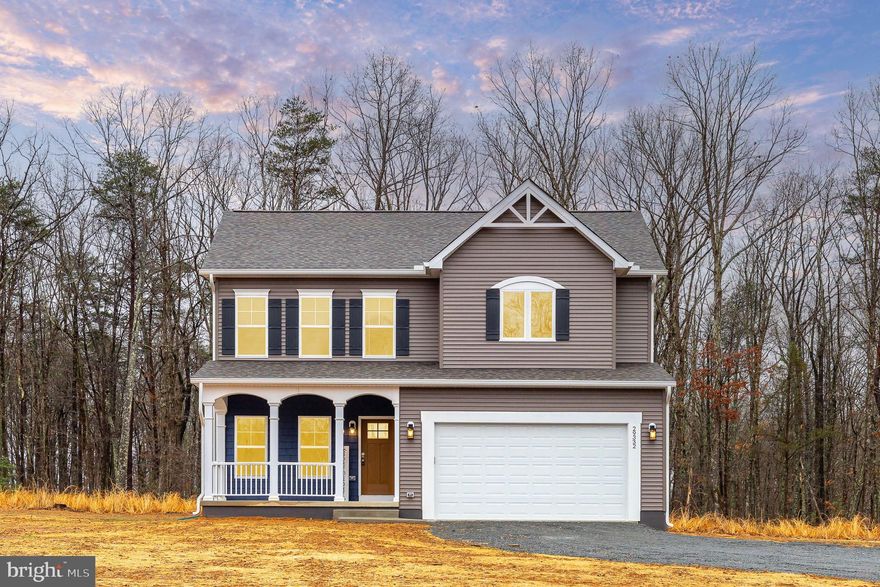 New construction – 100% complete and ready for you to move in. Light-filled open floor plan situated on 2.2 acre lot, just 4 miles to Locust Grove & Rt.3. No HOA! This brand NEW home offers many high-end upgrades – not builder basics. Enjoy soft-close cabinetry in kitchen and baths; tile backsplash; upgraded appliance package; tile surround in tubs and showers; granite counters in kitchen and baths; plush upgraded carpet on upper/bedroom level; upper level walk-in laundry room; luxury plank flooring on main level; concrete back patio; concrete front porch; craftsman-style trim & wainscotting; fully finished garage with drywall, paint, and recessed lights; dual-zone HVAC; gas fireplace; upgraded light fixtures; and more! Primary bedroom with en suite features ceiling fan, huge walk-in closet, dual sink vanity, shower with glass enclosure, and luxurious soaking tub. Kitchen with center island, pantry, and bay window overlooking rural backyard views. With 4 spacious bedrooms and 2.5 baths, this home gives over 2,200 sq ft of living space. HIGH SPEED INTERNET NOW AVAILABLE!!