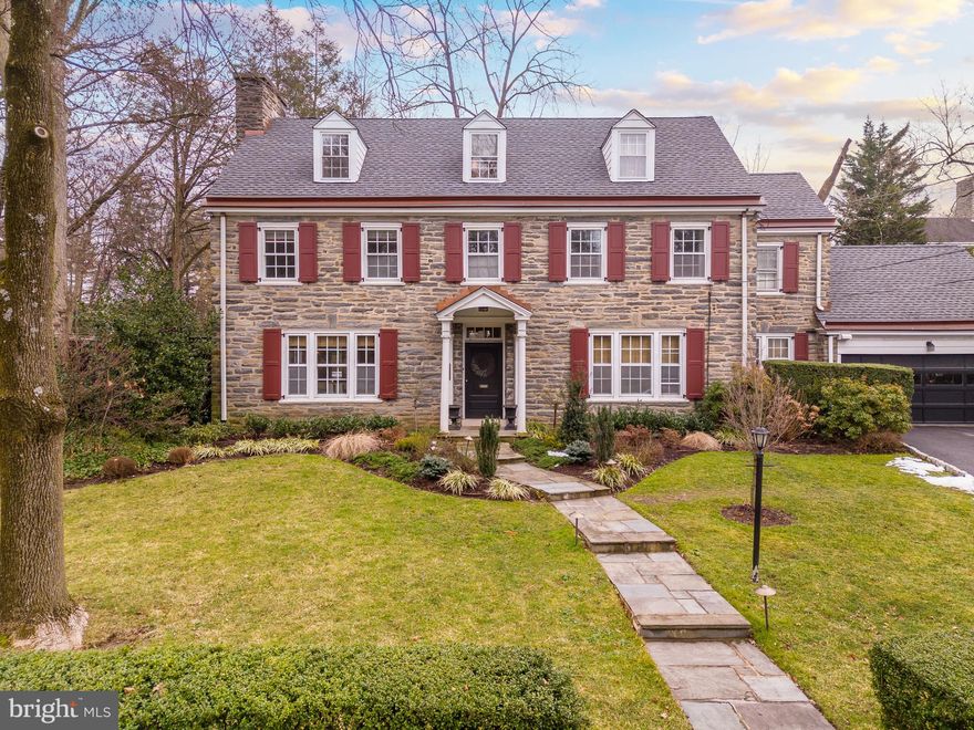 Indulge in the timeless allure of this sophisticated 1920's Classic Center Hall Stone Colonial, originally envisioned by Frank Seeburger, the lead draftsperson for renowned Philadelphia architect Horace Trumbauer. Nestled in the esteemed Lower Merion Township, this architectural gem is ideally situated across from the beautiful Ashbridge Park and mere steps from the Rosemont train station and Bryn Mawr town center. This stunning residence boasts 6 spacious bedrooms and 4.5 impeccably designed bathrooms. Upon entry, be greeted by a large center hall leading you to a chic first-floor powder room, a spacious living room adorned with a working fireplace and two sets of French doors beckoning you to the outdoor flagstone patio, enveloped by a serene fenced yard—a perfect setting for entertaining guests. Discover culinary delight in the recently renovated eat-in kitchen, boasting radiant flooring, dual ovens, and custom cabinetry, seamlessly flowing into the elegant formal dining room through original pocket doors. Enhanced with a built-in central speaker system and a convenient mudroom adjacent to the two-car garage, every detail of this home exudes luxury and functionality. Ascend the grand staircase to the second level, where four spacious bedrooms await, including the luxurious primary suite. Pamper yourself in the brand-new marble bathroom featuring radiant flooring, a frameless glass shower, a lavish soaking tub, and exquisite fixtures. The third floor offers two additional bedrooms with vaulted ceilings, a cedar closet, and a bathroom with an original clawfoot tub. This home has ample closet space which is rare for a home of this vintage.  Additional highlights include a partially finished basement ideal for various uses, a laundry area with updated appliances, a newly installed roof with a copper Yankee gutter system, top-of-the-line Weil McLain heating, central air, 9-foot ceilings, and hardwood floors throughout. With meticulously landscaped grounds boasting continuous blooming perennials, this remarkable home epitomizes elegance and sophistication at every turn. Don't miss the opportunity to make this stunning home yours.  ****Thank you for your interest in 117 Airdale Road.  All offers should be submitted by Monday March 4th at 5pm.  ******