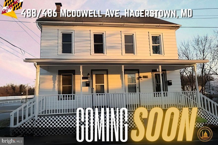 Rare Full Duplex Opportunity | Oversized Lot | Two 3BR Units | As-Is

Investor alert! Welcome to 486 & 488 McDowell Ave, a fully vacant side-by-side duplex offering exceptional scale, flexibility, and upside in the heart of Hagerstown. Each unit features 3 bedrooms and 1 full bath, making this a true 6-bedroom, 2-bath income-producing asset with strong rental history and future value-add potential.

This property stands out as one of the largest duplexes in the immediate area, set on an oversized lot with a detached two-car garage—a rare find for comparable properties. Both units offer refreshed kitchens, original hardwood floors on the main level, and LVP flooring in upper-level living spaces, blending classic character with practical updates.

Previously operated as successful long-term rentals, the property is now delivered vacant, allowing investors or owner-occupants to renovate, reposition, and set market rents without disruption. The home needs cosmetic TLC, making it ideal for a value-add investor, house hacker, or portfolio expansion.

Conveniently located near downtown Hagerstown, major commuter routes, shopping, dining, and ongoing neighborhood reinvestment, this duplex presents a compelling opportunity to acquire scale, land, and income potential at an attractive price point.

Sold strictly As-Is. Inspections welcome for informational purposes only. Don’t miss your chance to secure one of the most versatile multi-unit assets currently available in this pocket of Hagerstown.