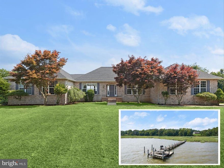 Welcome to your custom all-brick waterfront sanctuary on 23.81 acres of pure tranquility. This private, gated estate offers breathtaking views and waterfront access on the Wicomico River, with spectacular sunsets over the water. The property boasts 412 feet of waterfrontage and a 620-foot pier with a sun deck at its end, offering a perfect spot to soak up the waterfront views and enjoy leisurely moments by the water's edge. Inside, 5,000 square feet of elegant living space, featuring 6 bedrooms and 4 full baths awaits. Upon entering, you are greeted by a beautiful foyer flanked by formal living and dining rooms, both showcasing exquisite crown molding and wainscoting. The home features gleaming hardwood flooring, adding a touch of timeless elegance. The centrally located family room is a stunning space with a wall of windows that provide panoramic water views. A triple-sided gas fireplace adds warmth and ambiance, shared with the adjacent gourmet kitchen. The kitchen is a chef's dream, complete with 42-inch cabinetry, granite counters, an island, and stainless steel appliances, including double wall ovens and a Miele commercial steamer. The breakfast room, adjacent to the kitchen, boasts a cathedral ceiling, skylights, and windows overlooking the sparkling water, with a sliding glass door leading to the deck. The primary bedroom is a luxurious retreat featuring a tray ceiling, private deck access, a sitting room, and two walk-in closets. The primary en-suite bath highlights separate vanities, a tiled shower, and a soaking tub with water views. All bathroom vanities throughout the home have been updated with stone countertops for a touch of luxury. A second bedroom and full bath are also located on this side of the home, while the opposite side offers a third main-level bedroom with water views, a third full bath, and a laundry room.
The expansive lower level is an entertainer's paradise, featuring a recreation room with a gas fireplace, a kitchenette with bar seating and a built-in tap, a theater room with seating risers and accent lighting, three bedrooms with water views, and a full bath. 
Outdoor living is equally impressive, with a dual sided deck, expansive stone patio, and hot tub, all surrounded by lush trees that provide privacy and a natural backdrop. For the car enthusiast or hobbyist, the property includes an attached 24'x24' two-car garage and a detached 24'x24' two-car garage, both with 8-foot garage doors and openers. The detached garage is equipped with a 50 AMP outlet for an RV and a 200 AMP service, which also supports the pier. The estate is also equipped with a whole-house generator, built-in dehumidifier, roof that was replaced in 2023, 2 year old water heater, and 5 year old zoned HVAC system ensuring modern reliability.
This waterfront property offers more than just a place to live – it promises a lifestyle of luxury and leisure. Enjoy the pleasures of fishing, crabbing, and boating right from your own pier. With its serene surroundings, modern amenities, and expansive views, this exceptional estate provides the perfect blend of comfort, elegance, and outdoor adventure.