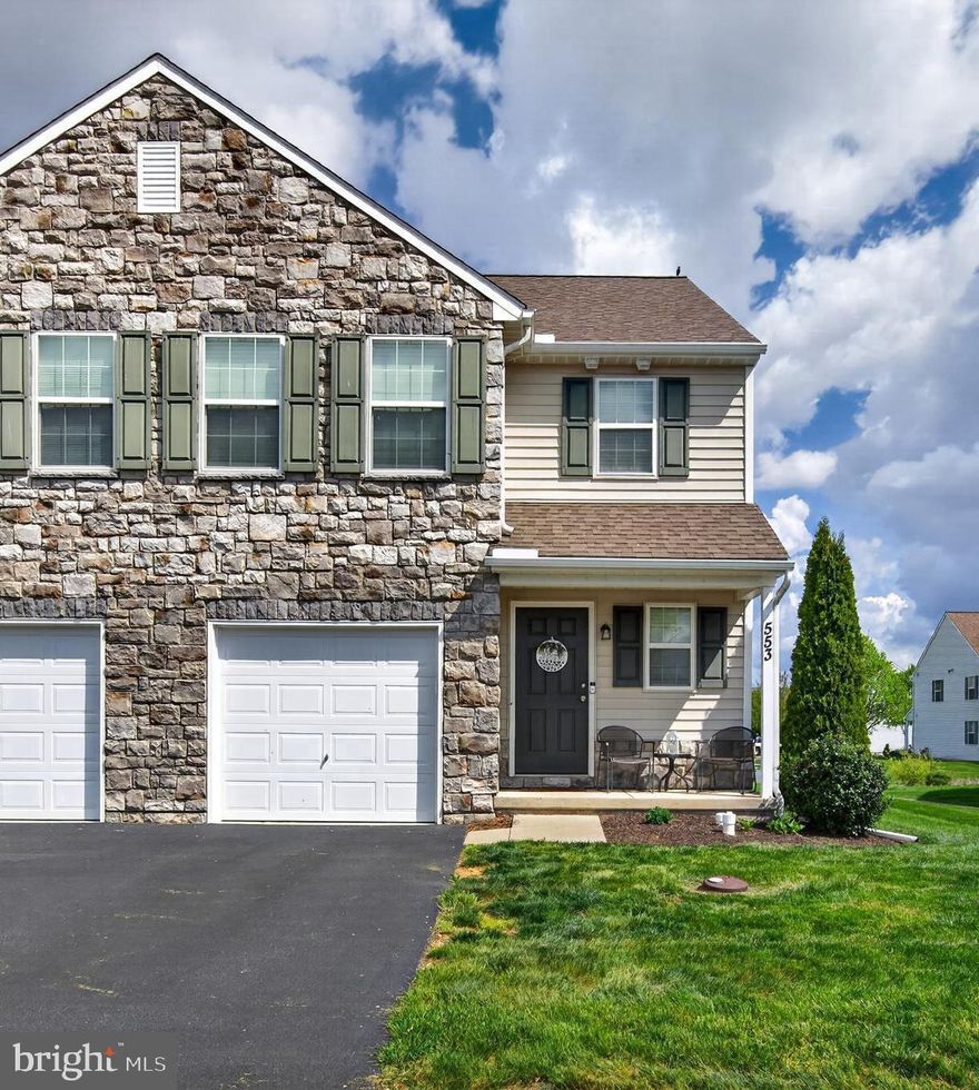 Located in the Palmyra Area School District, this end-unit townhome offers a refined blend of modern design and low-maintenance living.   Built in 2018, the home combines a functional layout with thoughtful features designed for everyday ease.

The main level features an open floor plan with a spacious living area that flows seamlessly into the kitchen, complete with a large breakfast island, stainless steel appliances, and adjacent dining space. A powder room completes the main level, making it well-suited for both daily living and entertaining.

Upstairs, the primary suite offers a private retreat with an en-suite bath and walk-in closet, while two additional bedrooms and a full bath provide flexibility for guests, work-from-home needs, or additional living space. The second-floor laundry room adds convenience.

The fully finished lower level expands the home’s functionality, offering flexible space for a recreation room, home office, gym, or an additional bedroom, along with added storage.

The home includes a one-car garage, private driveway, and plentiful nearby parking for guests.  The community offers scenic walking paths and green space along with lawn care, snow removal, exterior maintenance, and more—providing a low-maintenance lifestyle.

Ideally located just minutes from Penn State Health Milton S. Hershey Medical Center, Hershey attractions, shopping, dining, and major routes, this home offers both convenience and accessibility.
