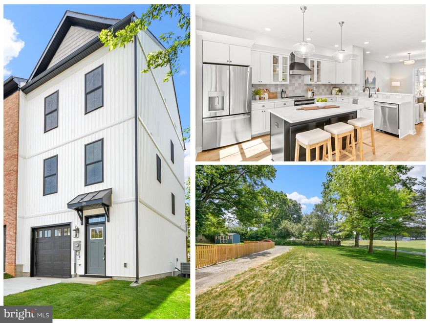 Beautiful new construction  brick front Townhome overlooking Grove Park!
This spacious & bright townhome, has three fully finished levels featuring three bedrooms, three full baths and one half bath!  
The main level features a spacious sun-filled open floor plan with wide golden tone luxury vinyl plank floorings. A large well design kitchen with quartz  countertops and  hand glazed backsplash. Shaker cabinets style and breakfast Island!  A modern layout and plenty of cabinet space. There is access to the expansive rear deck from a sliding glass door. You will cherish the serenity and tranquility of this outdoor space and delight in the gorgeous views of the park and trees behind the home.
Entrance level has a 1 car garage, recreation room, home office or 4th bedroom with sliding doors opening to the deep back yard and a full bath.
Side easement permits access to the back of the home for extra future parking.
Walking distance to the carroll creek promenade and all of downtown Historic Frederick.
Easy access to 70 & 270.
32 & 34  HAMILTON HAVE THE SAME FLOOR PLAN. JUST REVERSE.
32 HAMILTON IS STAGED.
NO HOA FEE.