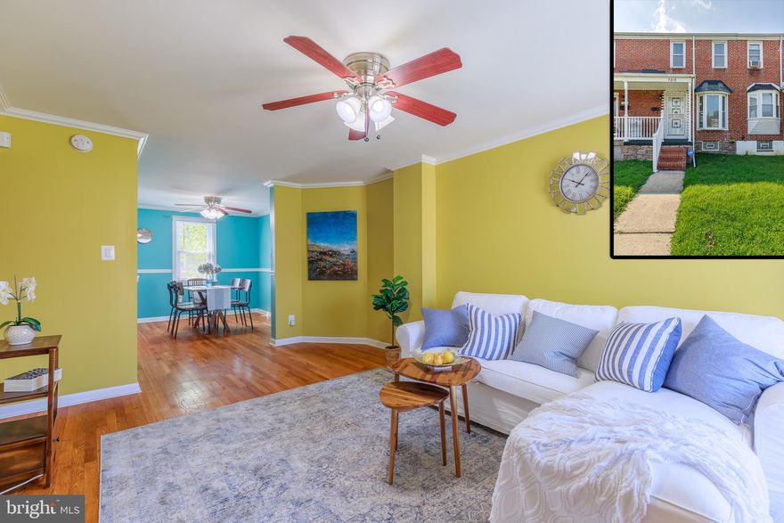 BEAUTIFULLY MAINTAINED ROW HOME! Gleaming hardwood floors throughout the main level with a spacious living room, separate dining room and Chef's kitchen with stainless steel appliances and granite counters. The upper level has 3 spacious bedrooms and a renovated full bathroom.  Downstairs is a partially finished basement with a family room and half bath as well as an unfinished section with a laundry area and space for extra storage.  There is a shaded patio both in the front and the back of the house perfect for relaxing. Easy parking with your own private parking pad in the rear. Right down the block from Battle Grove Park. Pack your bags and move right in!