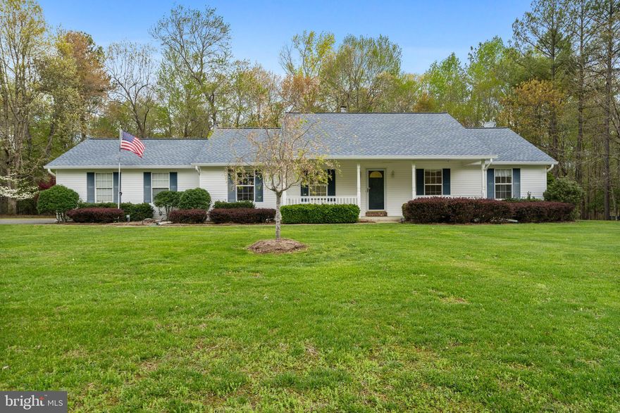 Welcome to 12812 Crescent Run in La Plata! Located in a beautiful country setting, off Oliver Shop Rd. Pristine home, lovingly maintained. Situated on three tranquil acres, this attractive 1-level home is move-in ready. Spacious kitchen with 42" cabinets, center island, granite counters, stainless steel appliances, gas stove. A generous primary bedroom suite with a large walk-in closet, plus two comfortable secondary bedrooms, all on one level! Easy-to-maintain flooring -- no carpet! Vaulted ceiling in LR. Bright interior! Dedicated laundry room. Relax outdoors on the pleasant front porch and an accommodating back deck. Established community, mature lawn and trees, no school excise tax as with new construction! Newer roof and furnace. Level, cleared lawn, side-entry garage. Easy-living, away from the congestion. 8 miles from downtown La Plata. Commute to Dahlgren, Indian Head, Patuxent River, JBA. Enjoy hiking, kayaking & playground at nearby Gilbert Run Park/Wheatley Reservoir, and freshwater fishing on its 60 acre lake.