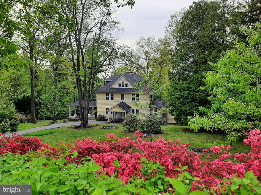 Find peace and tranquility in this home, believed to have been built after 1898, that is rich with history and nestled in the Blue Ridge Mountains. It was once part of the summer homes surrounding the former historic Buena Vista Springs Hotel; a hotel that served as a retreat from the city life for the people of DC, Baltimore, and surrounding areas that is said to have included vice-presidents, senators and the like. In 1933, Mrs. Woodrow Wilson spent the night as an honored guest in this very house. You, too, can be a part of history when you choose to call this your home! This four-square home offers 4,062 sqft of living space with 6 bedrooms, 5 full bathrooms, 2 half baths, and 6 wood-burning fireplaces. Situated in a park-like setting with approximately 1.25 acres and multi-tiered blue slate patios. First level- Sitting room and large living room, both with a set of French doors leading to the covered patios. Living room boasts a beaut iful rock fireplace, large windows, and built-in bookcase. Powder room with a stained-glass window. Dining room with a floor-to-ceiling stone fireplace. Spacious kitchen equipped with double wall ovens, an island with a flat top range, lots of cabinet and counter space, brick fireplace, and the original functioning dumbwaiter. Sun room, laundry room, pantry, and space for a second refrigerator/freezer are also on the first level. Bedroom/office with private bathroom attached are both wheelchair accessible, as is the living room and dining room. Second Level- 3 large bedrooms, each with their own full bathroom and fireplace. The Master Retreat has a sitting room, fireplace, walk-in closet, and separate from the full bath is a 5-ft dry vanity area with lots of storage underneath and rough-plumbed for the ability to add a 2nd sink. This level is also rough-plumbed for the ability to add a laundry area. Third Level- 2 bedrooms, bonus room, full bathroom, a huge walk-in cedar closet, and lots of extra storage areas. Basement- Half bath, partial concrete/partial gravel and dirt floor, perfect for extra storage and workshop area. Additional features- Detached 2-car garage, portico over the front door/porch, beautiful stone walls, massive stone chimneys, an original outdoor kitchen, and lots of mature trees and landscaping. New HVAC system installed 2021, solar attic fan installed in 2019, hardwood floors recently refinished on 1st and 2nd levels, and 9-ft ceilings on 1st level (not including the kitchen). Conveniently located in Pennsylvania but only minutes from Maryland.