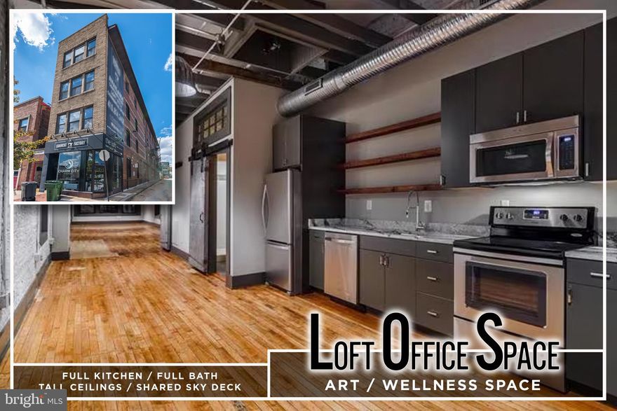 CONTEMPORARY COMMERCIAL SPACE IN PRIME CANTON LOCATION! Triple net lease. Approximately 1300 sq. ft. of commercial space w/ hardwood floors, exposed ductwork, tall ceilings, exposed brick, full kitchen w/ granite counters & ss appliances, & full bath. Located on highly traveled Conkling St. w/ good foot traffic. Ready for immediate occupancy.  CAM is an additional $300/mo.  Tenant pays all utilities