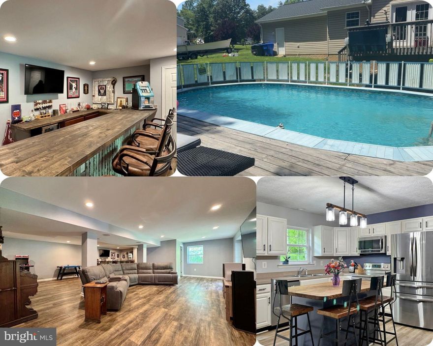 This 4-bedroom, 3-bath rambler in Hughesville is so much more than meets the eye! Nestled on over 3 acres with no HOA, boasting OVER 3000 SQUARE FEET, this home offers space, privacy, and endless possibilities. The finished basement is perfect for entertaining at the built-in bar or easily transformed into an in-law suite with its own private entrance. Enjoy summer days by the pool or unwind at night with a swim under the stars and a movie on the outdoor TV. Inside, the open country-style kitchen invites family and friends to gather, while the new roof offers peace of mind for years to come. Complete with a 2-car attached garage, this home is ready for new memories, laughter, and love.