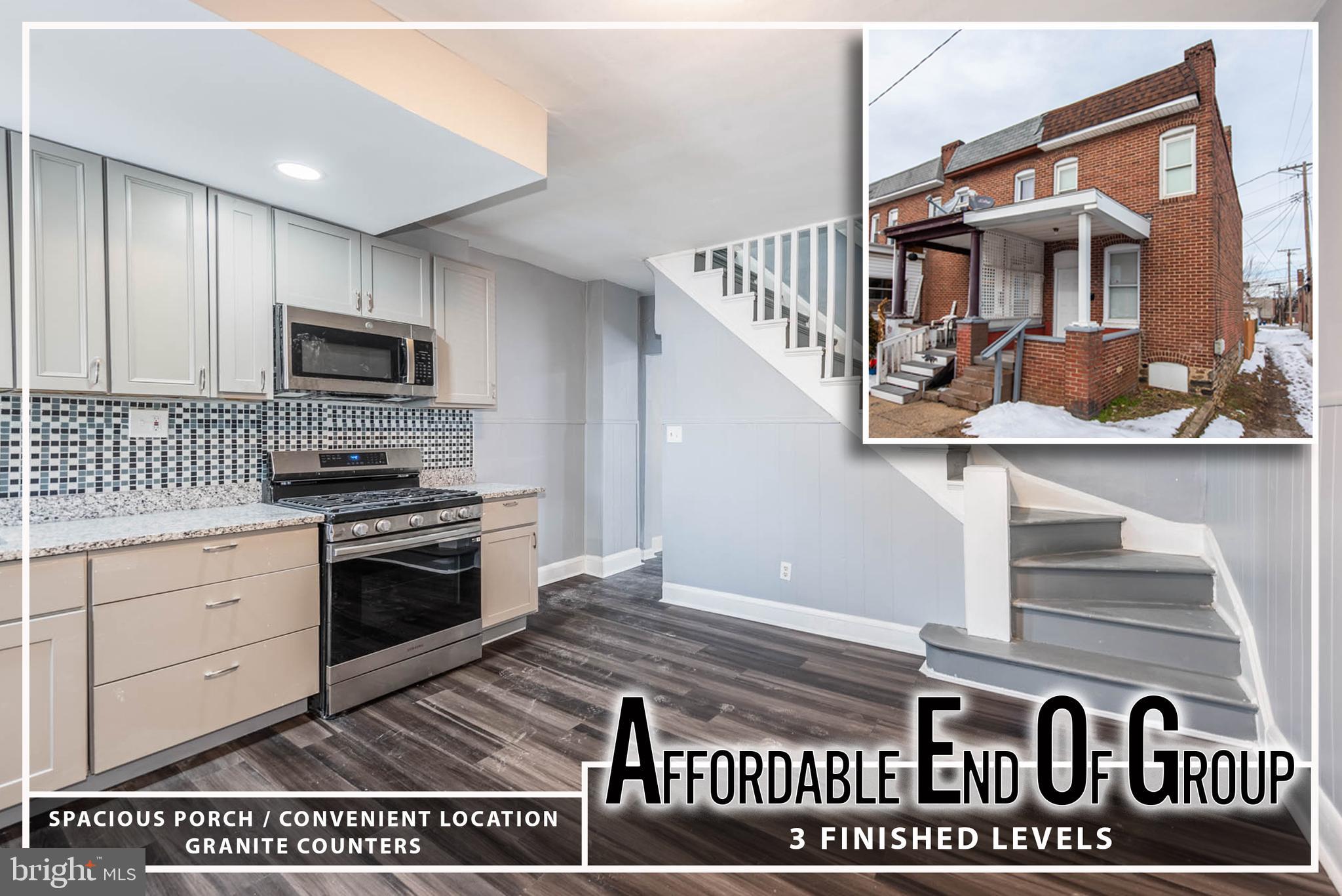 WHY RENT WHEN YOU CAN OWN THIS NEWLY RENOVATED END OF GROUP ROWHOME WITH 3 FINISHED LEVELS! Features include wood laminate flooring throughout the upper levels, a spacious living room, Chef's kitchen with granite counters, ss appliances, and tile backsplash, upper level with 2 bedrooms and 1 full bath, a finished basement with a 3rd bedroom, full bath, and laundry room, and a spacious rear yard! A quick commute to major roadways, BWI, and downtown Baltimore!