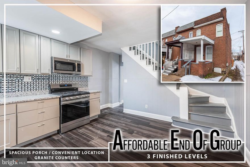 WHY RENT WHEN YOU CAN OWN THIS NEWLY RENOVATED END OF GROUP ROWHOME WITH 3 FINISHED LEVELS!  Features include wood laminate flooring throughout the upper levels, a spacious living room, Chef's kitchen with granite counters, ss appliances, and tile backsplash, upper level with 2 bedrooms and 1 full bath, a finished basement with a 3rd bedroom, full bath, and laundry room, and a spacious rear yard!  A quick commute to major roadways, BWI, and downtown Baltimore!