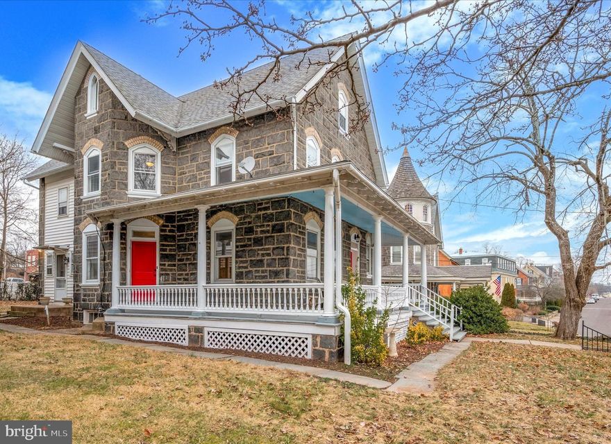 This charming stone home in the heart of Perkasie Borough is FULL of upgrades and is move-in ready!! Features include a large wrap around front porch, updated kitchen, and 9' ceilings on the first floor. As you enter, the office/parlor has beautifully restored French glass doors, open floor plan with huge living room and formal dining room all with beautiful, refinished hardwood floors. The Eat-in kitchen has been updated with granite countertops, new stainless-steel appliances, tile flooring. The laundry room and powder room complete this level.  Upstairs, you will find a MBR Suite with a stunning brand-new master bath, two more spacious bedrooms share the other fully remodeled tile bath. A bonus Room is perfect retreat for another Bedroom or perfect office space. The third floor is finished into 2 more bedrooms plus a bonus room, walk in cedar closet and plenty of space to make your own.  Long driveway provides plenty of off-street parking along with the detached garage tucked in the back rear corner of the property, short walk to downtown shops, schools, restaurants, and cafes. One-of-a-kind historic home with all the modern conveniences one would desire!