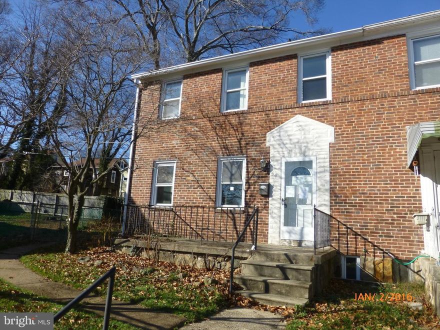 Corporate owned Prop. Sold AS-IS. End of Group Townhome offers 3 Bedrooms, 1.5 Bathroom. Sunny & specious with a big Living Room and separate Dining Room. Hardwood floors throughout main level. Bedrooms have hardwood floors and carpet. Central AC system. Convenient location, close to I-695. Don t wait, make an appointment today.