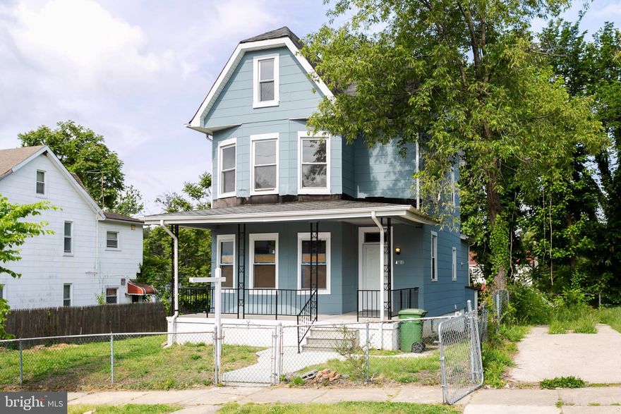 Can be a 5 bedroom (2 bonus rooms on 3rd floor)- just add closets!! This 1780 sq ft  3 story detached house with a welcoming porch has an extraordinarily LARGE living room- 25' BY 15' with a separate dining room and kitchen. The 2nd floor has 3 bedrooms and a full bath. The third floor has a large landing and loads of light and 2 small rooms that if closets were added could be additional bedrooms. The basement is mostly finished with a full bath and a room with washer and dryer hook ups and a sump pump. The driveway can easily be updated with a little TLC. The double gates are there and the curb cut that makes it a legal pull off area. The bonus rooms on the third floor are 13' by 9' and 15' by 7' with a large hall closet on the large landing.  The basement has a large, tiled, open room . Video included here for a good view of the house. PLEASE REMOVE YOUR SHOES OR USE THE SHOE BOOTIES PROVIDED WHEN GOING TO THE 2ND & 3RD FLOORS- CARPET IS BRAND NEW.