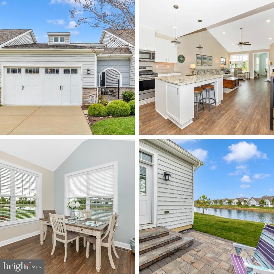 Find your forever home on wonderful Kent Island in this desirable 55+ community.  This beautifully appointed Easton model is just over 5 years old.  Main floor living at its best with a waterfront view of the central pond.  This 3 bed, 3 bath home is complete with a magnificent hardscape private courtyard in the front and a paver patio in back to enjoy the peaceful views with privacy.  
The home is completely outfitted with California Closets, whole house humidifier, house surge protector, and plantation style blinds.  You'll love the gourmet kitchen with a large island, gas cooking, and stainless-steel appliances.  The main level offers an open floor plan complete with all the necessities for main floor living.  Two bedrooms, two bathrooms, laundry, kitchen, family room with cathedral ceilings, gas fireplace, and sunroom.   The master bedroom has an upgraded bathroom and large walk-in California Closet as well as water views!   The second bedroom, which can be an office, is also located on the main floor with an additional full bath and laundry room.    Up the stairs you will find a nice open loft with a third bedroom and full bath.  
Bay Bridge Cove is full of community amenities such as an outdoor pool, tennis/pickleball courts, and bocce ball courts.  You will also find a crab shack, herb and vegetable gardens (community), and a wonderful community center.    The community center is complete with an exercise room, meeting room, library, game room, and a dog park. Bay Bridge Cove is located within 2 miles of the Bay Bridge, plenty of shopping, golf, restaurants, and the Chesapeake Bay!!