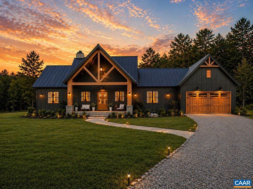 Don't miss this beautifully crafted new construction home, currently being completed and designed for modern living. Set on a private lot, this home blends rustic charm with high-end finishes. Inside, enjoy an open-concept layout with vaulted ceilings, exposed beams, and abundant natural light. The kitchen will feature quality cabinetry, solid surface countertops, and a functional design ideal for everyday living and entertaining. The spacious primary suite offers a private retreat, while additional bedrooms provide flexibility for family, guests, or office space. A full basement adds potential for future expansion, recreation, or storage. Relax on the covered porch and enjoy peaceful surroundings. Convenient location with privacy and less than 25 minutes from Charlottesville.