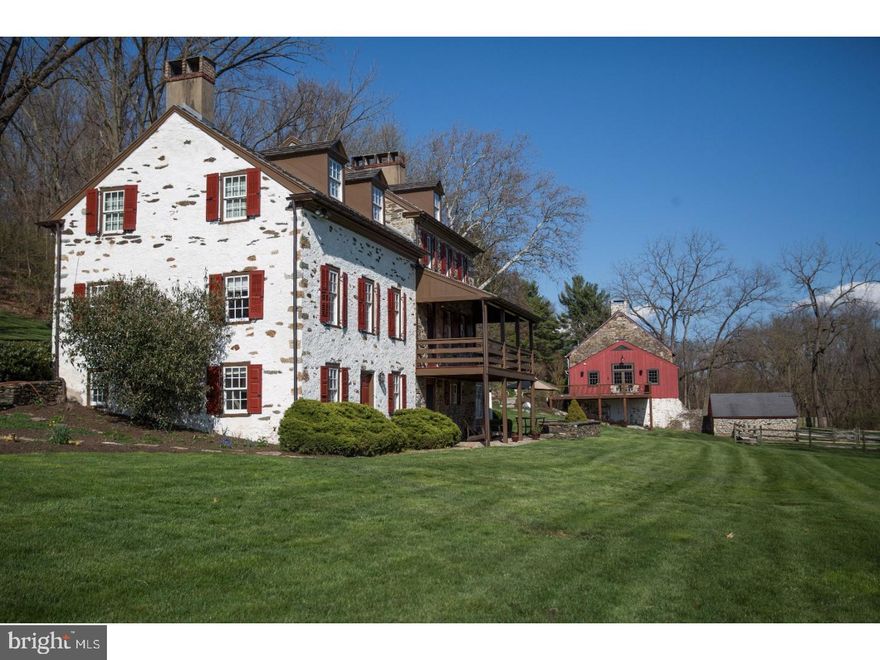 Open several times for Chester County Day, and located at Trimble's Ford, the famous crossing used by Cornwallis during the Battle of the Brandywine, Brandybend Farm is the quintessential Chester County stone farmhouse.  Set on 12 bucolic acres with an acre of frontage along the Brandywine Creek in Radnor Hunt's Brandywine Country, the c. 1780 farmhouse oozes charm and consists of 3 Bedrooms, 2.1 Baths, and outstanding wood details featuring original gouge work, deep window sills, and shining wood floors. The property has been exceedingly well maintained and upgraded, with approximately $400,000 worth of recent improvements. The Kitchen includes high-end appliances and an abundance of cabinet storage which seamlessly complements the exposed beam ceiling and the original cooking fireplace. The historic Bank Barn features a stable for horses on the lower level and one of the best "Party Barn" spaces in Chester County on the upper level. The Event Room/Party Barn space (30' x 42' with 26' ceiling) is adorned with exquisitely pointed stone walls and a floor to ceiling fireplace along one wall, making this area perfect for large scale entertaining. Adding to the ambiance of this room are the large windows with views over the Brandywine Creek and green fields beyond. Adjacent to this room is the Barn Lounge (16' x 29') with a small Kitchen with high-end appliances, a Powder Room, and access to an adjoining deck, which offers sweeping views over the river, across the gardens to the house, and beyond. The stable on the lower level of the Barn features 3 large box stalls, a wash stall, feed room, tack room, and plenty of storage space. Outside is a Dressage Ring, stone tractor Garage, and several fenced paddocks. There is also a newer detached three car garage with storage space above. Located just 10 minutes from West Chester, Brandybend Farm is convenient to Wilmington, the Philadelphia Airport, commuter rail stations, and the route 202 and route 1 corridors. Although conveniently located, Brandybend Farm is quietly nestled in one of Chester County's most scenic and historic valleys. In Radnor Hunt Country, the farm is surrounded by hundreds of acres of preserved farmland. Brandybend Farm represents the epitome of fine country living.