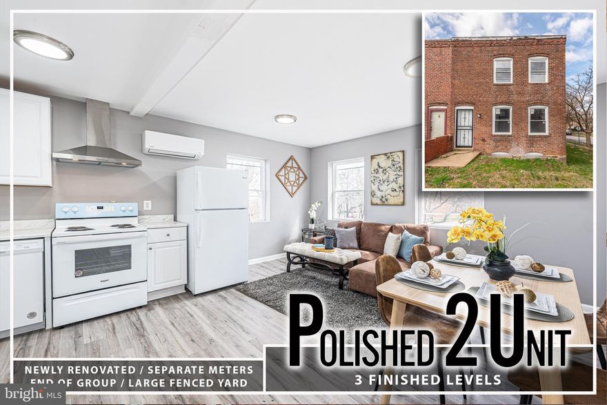 INCREDIBLE INVESTMENT OPPORTUNITY!  UPDATED LEGALLY ZONED 2 UNIT END OF GROUP ROWHOME WITH LARGE YARD!  Perfect opportunity to live in one unit and rent out the other to help pay your mortgage or for an investor looking to add to their rental portfolio.  2nd floor 1 bedroom 1 bath unit with a spacious living room/dining/kitchen area with in-unit laundry, a large bedroom and an updated bath.  The main level/basement unit includes a large living room, separate kitchen, and 1/2 bath in the basement and the main level with 3 bedrooms and 1 full bath.  Tons of possibilities!  Buyer to verify zoning