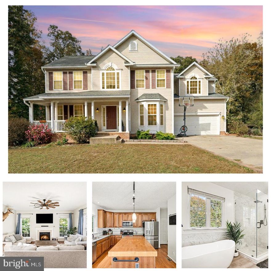 Welcome home to this beautifully maintained 5-bedroom, 3.5-bath colonial in the highly sought-after Fox Run community, perfectly situated on a private 2+ acre lot! The main level features an inviting open layout with a bright living room or office, a formal dining room, and a spacious family room that flows seamlessly into the beautifully updated kitchen—complete with a stunning butcher block island. Upstairs, you’ll find a generous primary suite with vaulted ceilings, a newly renovated spa-like bathroom, and two walk-in closets. Three additional bedrooms and a large full bathroom provide plenty of space for family and guests. The recently finished basement offers even more living space, including a spacious bedroom with a custom closet, a full bathroom, and a large flex area—perfect for a home gym, media room, or playroom. Step outside to your private backyard oasis, ideal for entertaining family and friends or simply relaxing and enjoying the peaceful surroundings. This home is conveniently located to Dahlgren Naval Base, Downtown Fredericksburg, VRE, and more. Don’t miss your opportunity to own a home in one of King Geroge County’s most desirable neighborhoods