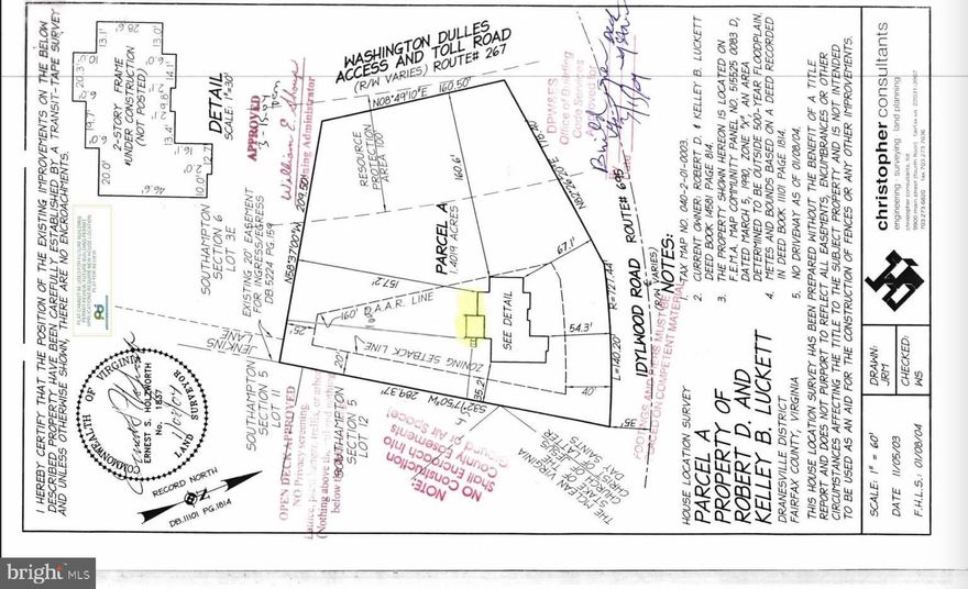 PRICE ADJUSTMENT - AMAZING VALUE - LOT/LAND WITH POSSIBILITY FOR SUBDIVISION - PERFECT FOR DEVELOPERS - Located in the Lee Highway community of Falls Church.  Adjacent to the Dulles Toll Road, VA-695,  and I-66. Prime location, minutes to Tysons Corner, Dulles Airport, Wolf Trap, Inova Fairfax Medical Campus Reston Town Center, and the DC/MD line.  ** 1.40-acre lot, 61,132 square feet - The lot is connected to public utilities (single family home on site) -  Documents provided: Plat, Topographic Map, Vicinity Map, General Notes from the Developer from 2003, Impervious Area & Tree Cover Calculations, Aerial View.**  RESIDENTIAL HOME ON SITE IS TENANT OCCUPIED AND CANNOT BE VIEWED.