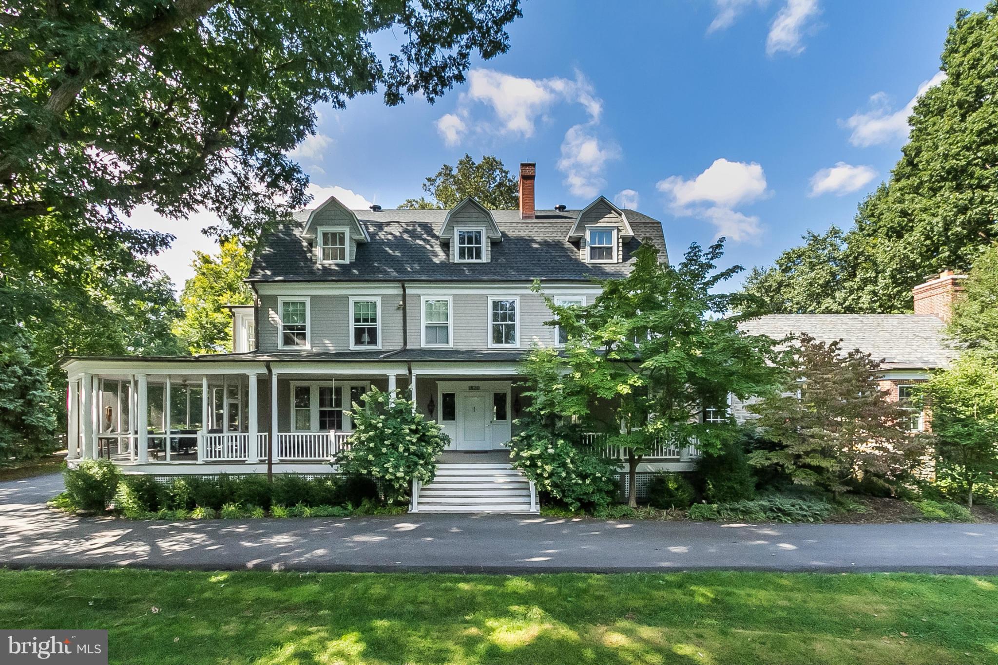The quintessential 19th Century 8BR, 4/1BA estate. Veranda leads to the Great Hall w/stunning staircase & FP, formal LR w/FP, banquet sized DR w/FP, cozy Study w/FP, firesafe Lib w/FP & vaulted Kit/FamRm w/FP. MBR w/spaBA, SunPorch & Laundry + 3 add'l BRs & 2 updated BAs on 2nd Floor. 3rd floor w/4 BRs & updated Ba. State-of-art systems, Screened Porch, Deck, Pool/pool house, glorious 2+ acres.