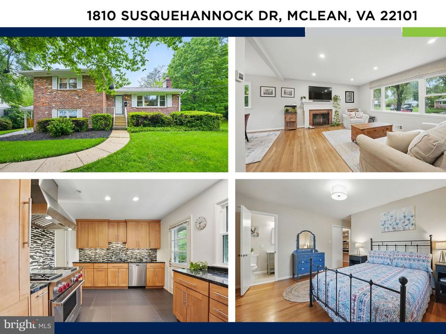 NEW GREAT PRICE!! Welcome to 1810 Susquehannock Dr.— where comfort, convenience, and exceptional upgrades meet in one of McLean’s most desirable neighborhoods! Located in the sought-after school pyramid of Kent Gardens ES, (9/10), Longfellow Middle (7/10), and McLean High School (9/10), this beautifully updated 4-level home offers both style and substance—just minutes from Tysons Corner and Washington, DC.
Set on over a quarter-acre of land in a peaceful, tree-lined neighborhood, this home offers room to grow and space to relax. The main level features gleaming hardwood floors, recessed lighting, abundant natural light from updated windows, and a cozy wood-burning fireplace.
The chef’s kitchen is a standout, showcasing custom wood cabinetry, a premium Wolf range with built-in grill and matching hood, Miele dishwasher, built-in Sub-Zero refrigerator, and a stylish backsplash—perfect for everyday living or entertaining.
Upstairs, you’ll find three spacious bedrooms and two full bathrooms, including a serene primary suite overlooking the tranquil backyard that features a 2023-renovated spa-inspired bathroom and a large walk-in closet.
The lower level offers even more living space, including a large recreation room with a second fireplace, luxury plank flooring, and a fourth bedroom with an en-suite bath—perfect for guests, an au pair, or extended family.
Need even more flexibility? The bonus fourth level awaits your vision—with recessed lighting and electrical already in place, it’s ready to become your ideal home gym, office, movie room, playroom, or simply exceptional storage.
All of this plus the benefit of an expansive flat backyard—perfect for al fresco dining, playing with pets, or summer barbecues.
This home has been lovingly maintained and thoughtfully upgraded, including renovated bathrooms (2023), updated HVAC (2020), new windows (2021), new gutters (2018), new smart thermostat, bluetooth-enabled bathroom fans + more!
And the Location? Unbeatable. You're just minutes from Tysons Corner, one of the region’s top destinations with over 300 world-class shops and restaurants and easy access to McLean Metro, 
The Boro & Whole Foods, Wegmans, Capital One Hall, Tuckahoe Recreation Club, and downtown DC is just over 10 miles. 
Whether you’re commuting, dining out, or enjoying all that McLean has to offer, this home delivers unbeatable value in price, condition, location and top-rated schools!.
Don’t miss your chance to call this incredible property home—schedule your tour today!