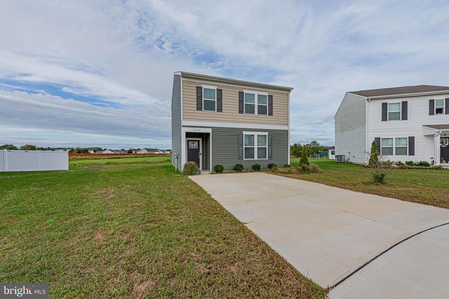 Priced to sell and best value in town for size, year built and location! Welcome to this like-new single family home built in 2023, offering modern design and move-in ready comfort. Nestled on a quiet cul-de-sac in the popular Southern Fields community, this home features an open floor plan with a bright living area, spacious bedrooms, and a primary suite complete with a large walk-in closet and a stylish ensuite bath upstairs. The kitchen is a true highlight with stainless steel appliances and plenty of space for cooking and entertaining with a large island. Enjoy the convenience of being close to schools, restaurants, and everyday amenities, with easy access to Rt. 113 for quick trips to Ocean City, Snow Hill, Assateague, and Chincoteague. Whether you’re searching for your first home or upsizing to something larger, this property is a must-see!