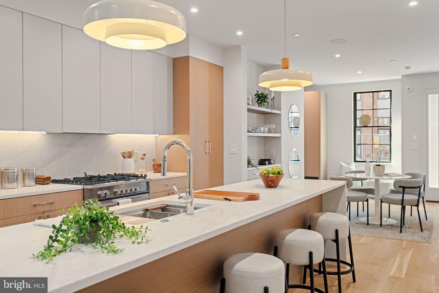 Introducing 207 Vine Street, a stunning custom new construction home nestled on a quiet street in the heart of Old City. This thoughtfully designed 4-bedroom, 3-bath residence spans three stories, offering a seamless blend of modern European style and everyday functionality. The main level impresses with an open-concept layout, ultra-high ceilings, and oversized windows that flood the space with natural light. Wide plank white oak floors run throughout, creating a warm, sophisticated backdrop. At the center of the home, the chef’s kitchen is designed for both everyday living and entertaining, featuring Fisher & Paykel appliances, brushed quartz countertops, custom built-ins, and an abundance of sleek cabinetry. The expansive island anchors the space and flows effortlessly into the living and dining areas. A gas burning fire place extra coziness during the colder months. Just off the main living space, sliding glass doors lead to a private rear patio with built-in flower beds—an ideal extension of the home for relaxing or hosting.  A popular "must have" and fan favorite - a main level powder room completes this floor.  The finished lower level with impressive ceiling height provides an additional bedroom or flexible living space and includes a full bathroom, perfect for guests, a home office, or media room. Upstairs, you’ll find well-appointed bedrooms with custom closets, and two full bathrooms, including a luxurious primary suite featuring an expansive en suite bath with a large walk-in shower, floating dual vanity, soaking tub, and an ultra spacious custom walk-in closet. An assigned parking space behind the home adds exceptional convenience in this sought-after neighborhood. Located just steps from Old City’s renowned dining, shopping, and historic attractions, with easy access to major highways, 207 Vine Street offers the perfect balance of tranquility, design, and city living.  Schedule your private tour today!