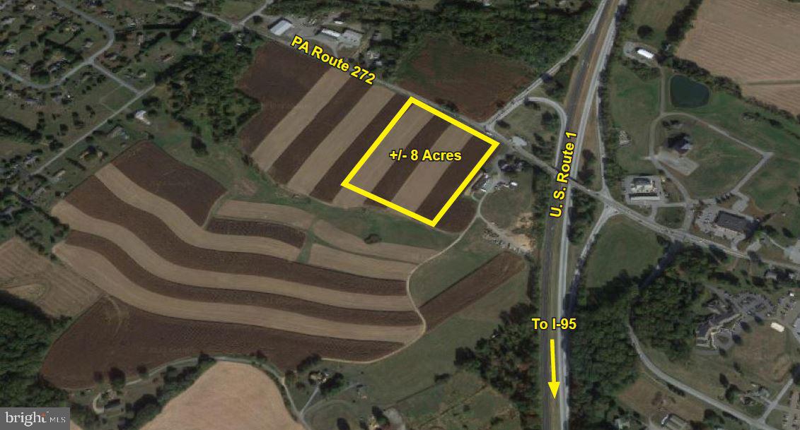 Prime commercial site for convenience store, pharmacy, or hotel at the exit ramp off U. S. Route 1 to Route 272. Public water and public sewer with capacity nearby. Additional 92 acres commercial land available at MLS #PACT534564.