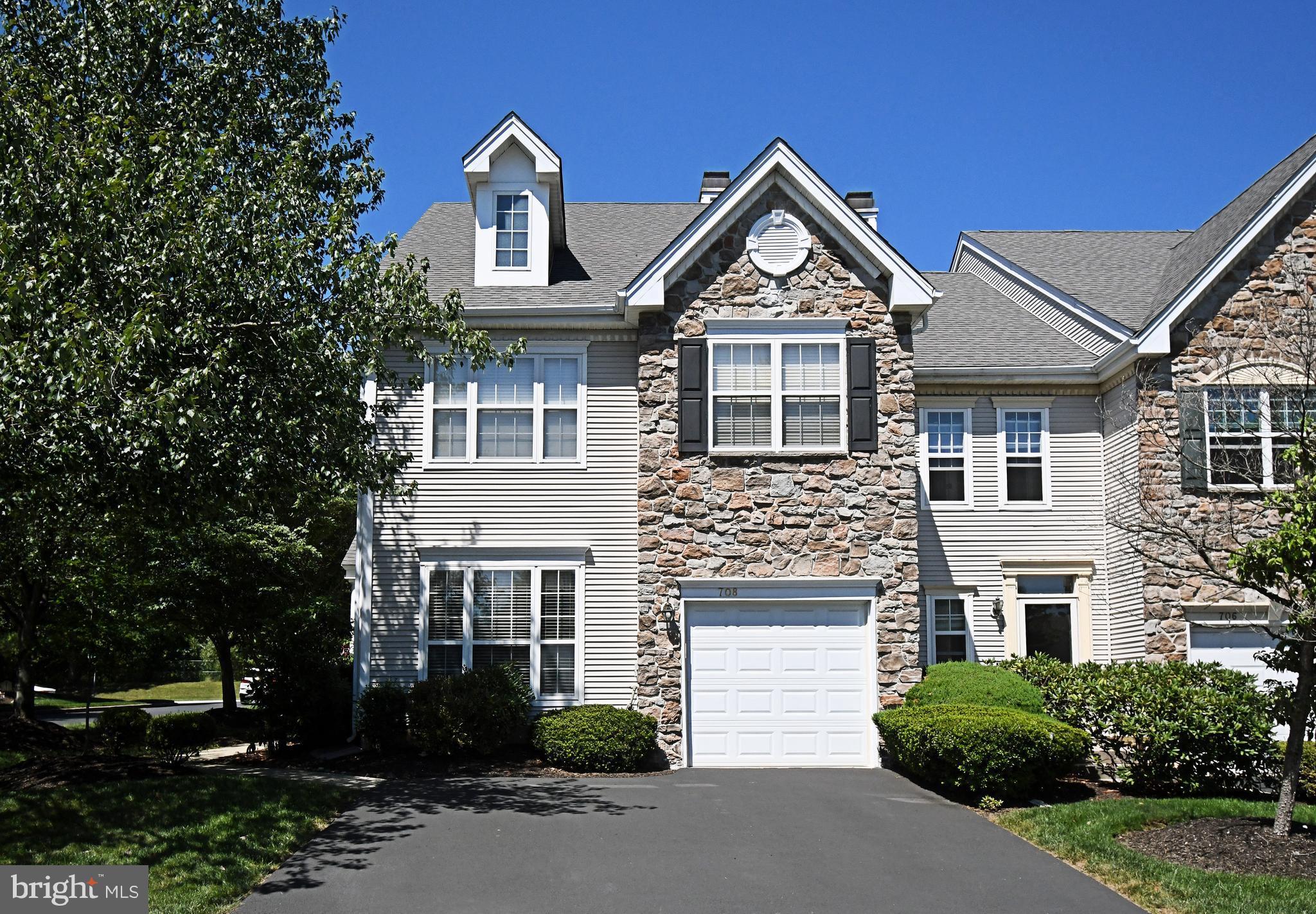 Welcome Home!! Beautiful end unit in the very desirable Winners Circle neighborhood! 3 bdrm, 2.5 bath, 1 car garage. Situated on a private circle with no thru traffic. Open floor plan, 2 story family room, formal living room and dining room. Great kitchen with breakfast bar, plenty of cabinet and counter space, and sliders to backyard. Upstairs there are 3 generously sized bedrooms, lots of closet space, full laundry room, linen closet, and hall bath. The primary bedroom boasts a vaulted ceiling, 2 walk-in closets, private bath with double sinks, Jacuzzi tub, shower stall, and linen closet. Plus, just a short walk to the private neighborhood pool!
Located in Montgomery Township, across from Spring Valley Park (walking trails, soccer/baseball, volleyball, tennis/pickleball, pavilions), and plenty of shopping, restaurants, art/entertainment, major roadways, and public transportation nearby. Flexible settlement.
Your search is over!