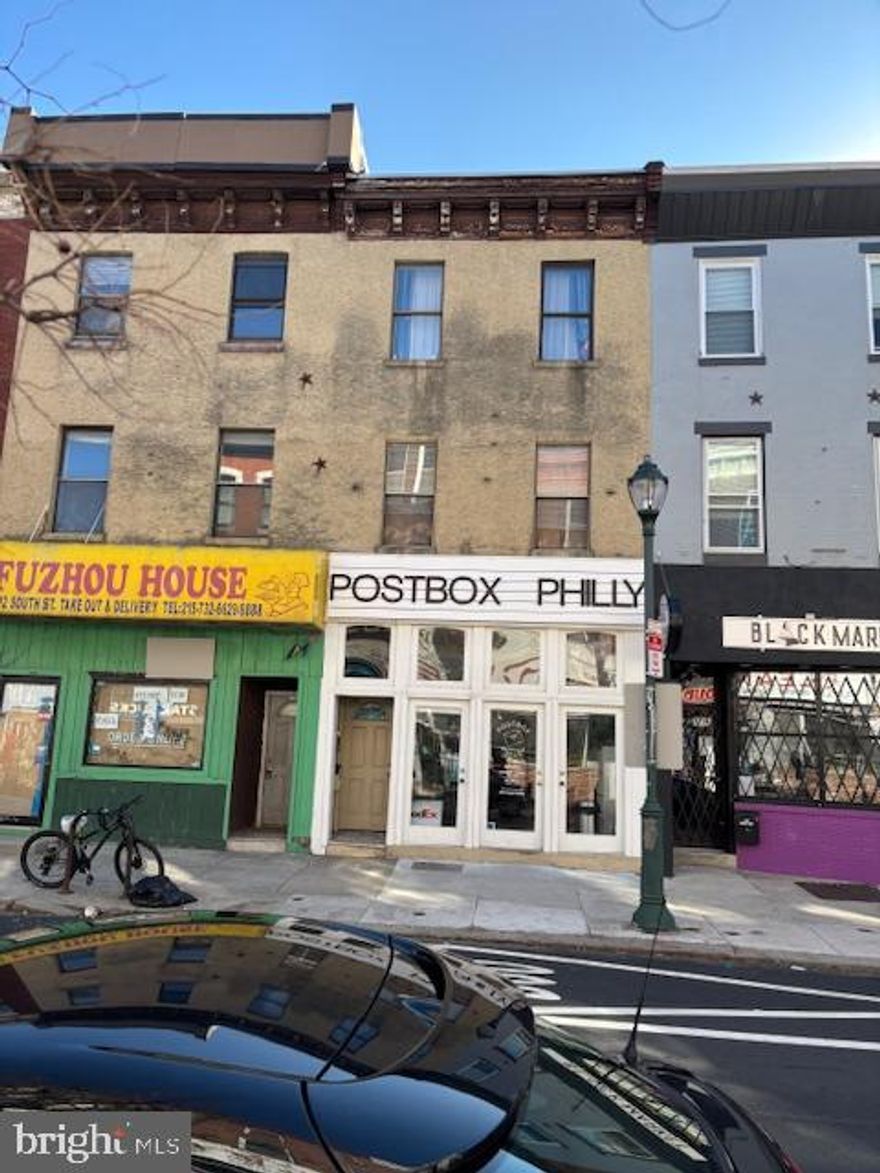 INVESTOR ALERT!!!
This 4 unit (1 Retail & 3 apartments) prime commercial mixed use property, is a 3 story building on South Street, in the vibrant area of Fitler Square and is ready to be added to your real estate portfolio. 
The first floor consists of the retail store tnant, Postbox Philly Store, which was recently updated and covers approximately 950+/- sq. ft. 
The 2nd floor consists of a (2) 1 bedroom apartments.
The 3rd floor is a large 3 bedroom with a large deck.
All units have separate utilities.
Fitler square is a charming neighborhood with quaint cafes, boutique shops and art galleries contributing to its lively yet peaceful ambiance that offers city living and a community charm.

Rental income:
 Unit 1: (Retail store): $2,250 with a 2% increase each year and a 5 year option after 2029,
 Unit 2: (1 Bedroom) $825,
 Unit 3: (1 Bedroom) $600,
Unit 4 : (3 Bedroom) $1,500