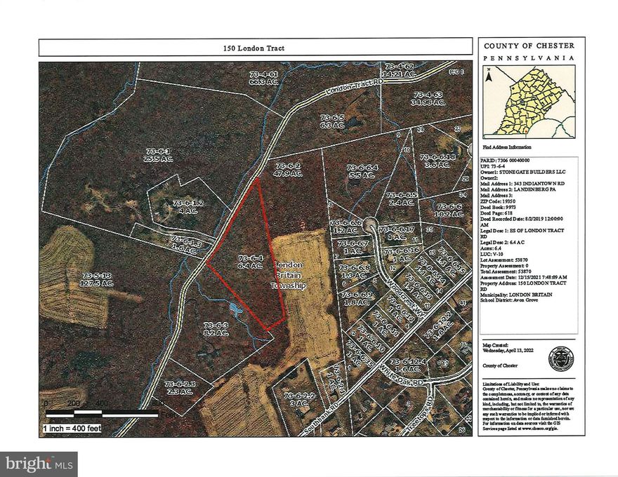Landenberg PA: Wonderful 6.4 acre +/-  site.  Great location provides easy access to Delaware employment centers and shopping. This wooded lot offers seclusion and overlooks a peaceful babbling brook.  Recently surveyed & staked.  Percolation testing was completed and approved for the installation of a standard inground septic system. Close proximity to  White Clay Preserve and Fair Hill for hiking, biking and dog walking. No builder tie in.