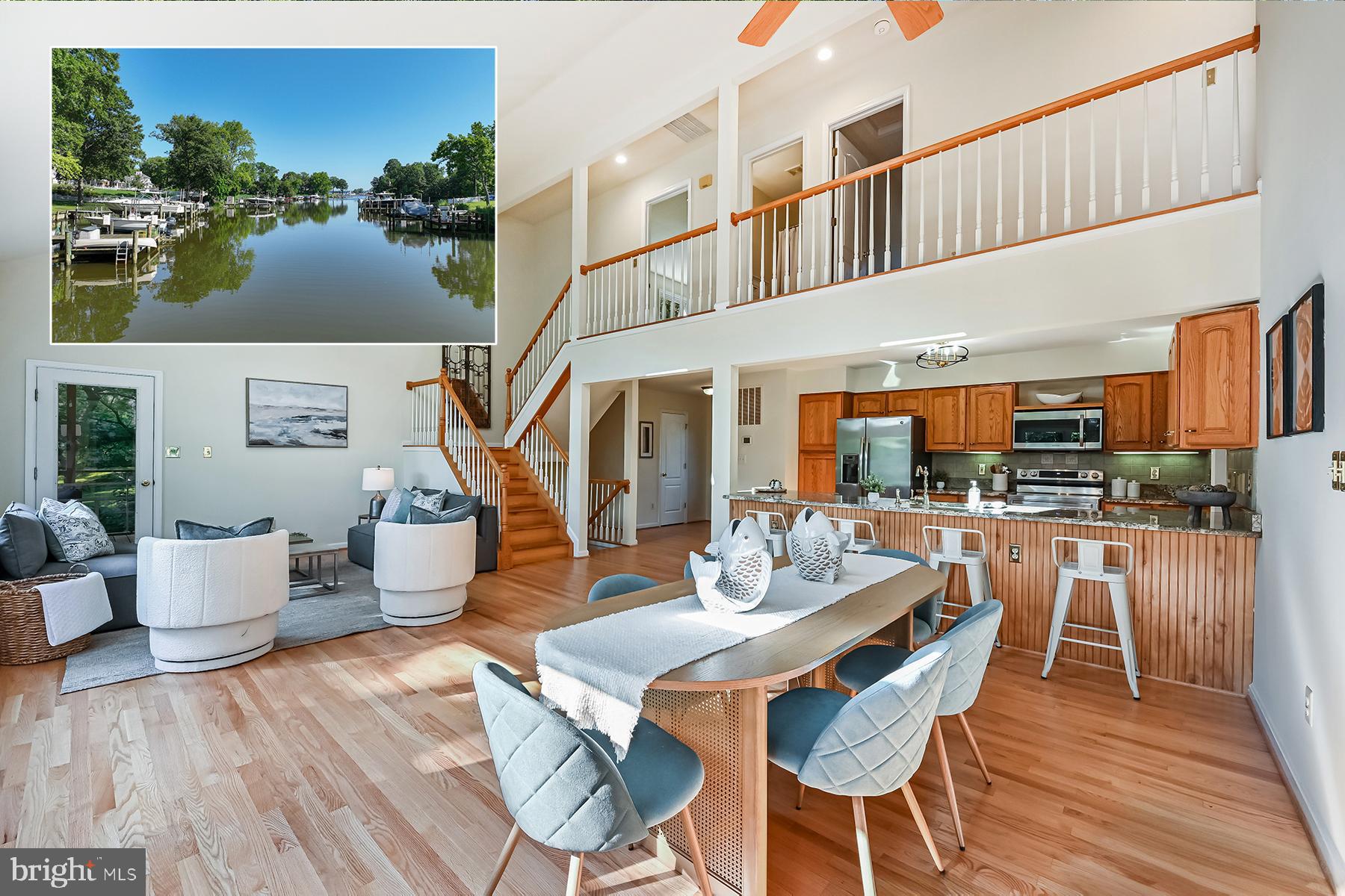 Welcome to 4119 Waterview Drive, a beautifully maintained 5-bedroom, 3.5 bath home, located on protected Ramsay Lake. Ramsay Lake provides boating access to the South River and out to the Chesapeake Bay. One of the nicest features of the half-acre property is the extensive landscaping and privacy, creating a park-like setting for this lovely home.
The inviting, open layout, recently refinished hardwood floors throughout, and a main-level primary suite make for effortless living. The heart of the home features a bright kitchen with granite countertops and adjacent pantry that flows into the spacious great room. Brand new skylights with automated shades add to the abundant light in this two-story space that’s ideal for entertaining or relaxing. On one side of the great room there’s a screened porch for al fresco dining. The other side of the great room opens to a waterside balcony that also connects to the main level primary bedroom. Both spaces offer a soothing outdoor experience where you can unwind and enjoy the views.
The primary bedroom suite includes a spa-like bathroom with soaking tub and separate shower. Also on the main level, you’ll find a mudroom/pantry with laundry, and a powder room. Upstairs, there are three spacious bedrooms and an updated hall bathroom. All of the bedrooms have wonderful closet space, hardwood floors, and plenty of natural light.
The walk-out, lower level provides a flexible space for friends or family with two bedrooms, a full bath, and a family room. Or, set up your home office here with garden and water views. The oversized, two-car garage offers ample storage. Set on a gently sloping lot, the large backyard is professionally landscaped and out of the flood plain — a perfect blend of beauty and function. Geothermal heat gives maximum energy efficiency. With 3+ ft water depth and a private pier equipped with a boat lift, this location is perfect for launching your next adventure. Beverly Beach Triton Park is minutes away; it's a nature and beach lovers paradise with scenic walking trails and fishing. Mayo Beach Park is another great option, where you can enjoy swimming and the beach.