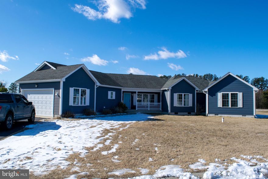 SPACIOUS Rancher with a private blacktop drive is located on a nearly 3/4 acre lot, tucked away in a secluded, tranquil community. This beautiful 1723sqft home was custom built- NEW in 2014, and an additonal 1015sqft office/ living space built in 2024.  Includes an open floor plan with a private office entrance  Features include, upgraded cabinets with custom wainscoting, eat up bar, dining area, LVP flooring,  2 laundry areas, 2 hot water heaters, Owners suite includes a large closet, upgraded bathroom vanity, supersized interior storage area for your extra items, and there’s plenty of room for Guests or an office, including a private bath. This home even has a porch, a deck and a patio for your peaceful enjoyment, sit and enjoy the neighborhood from your front porch or relax with morning coffee and nature on your back deck , which is a direct access from your dining area! The possibilities are endless with this oversized private back yard, including room for extensive hardscapes, fire pits, or a swimming pool. This Home has been well maintained. Don’t miss out, this is a rare find for these features  at this price, so why not buy something with a New Like appearance but more features! Noone permitted on the premises without a scheduled showing with a licensed Realtor! Call for your tour TODAY!