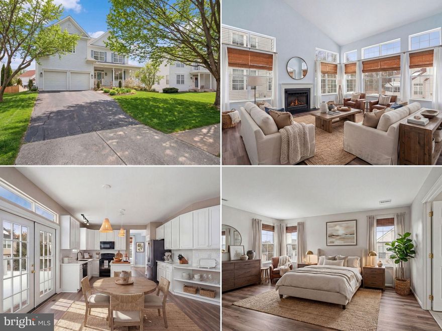 This 5-bedroom, 3.5-bath single-family home in Potomac Crossing, Leesburg, offers 3,060 square feet across three finished levels, LVP flooring throughout, an open floor plan, and abundant natural light. The kitchen and bathrooms feature quartz countertops, and the main level includes a breakfast nook and a two-story great room designed for everyday living and gatherings. A custom staircase with modern horizontal rod railing and warm wood accents connects the levels, while top-floor laundry adds convenience near the bedrooms. The walkout basement includes an oversized fifth bedroom, providing flexible space for guests, extended household needs, or a private workspace. Major updates include HVAC in 2023, a water heater in 2025, and a roof replacement in 2018. Exterior features include vinyl siding, a Trex deck, a fenced backyard, a rear stone patio, and an enclosed under-deck covered patio with a hot tub for year-round outdoor use. Parking includes an oversized two-car garage plus two driveway spaces. Potomac Crossing offers community amenities, including an outdoor pool, multiple playgrounds, basketball courts, fitness stations, and approximately 2.5 miles of paved walking and biking trails. Ideal for commuters, the location provides quick access to Route 7 and Route 15, the Dulles Greenway, and commuter bus service to Tysons, Rosslyn, and downtown DC. A short drive to Silver Line Metro stations in the Ashburn/Dulles area, with everyday shopping, dining, and parks nearby. Photos are virtually staged.