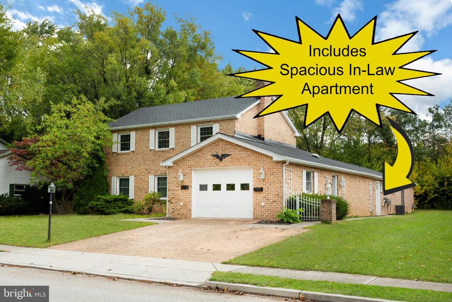 Solid built all brick colonial in Clearview section of Hanover close to all conveniences.  Original 3 bedroom, 2.5 bath home with later added large in law suite which consists of huge living area, kitchen, up to two bedrooms, large full bath and private laundry.  The in law suite has its own HVAC system, as well as separate gas and electric meters. The main portion of home has all hardwood floors, a  cozy den/family room with unique curved fireplace and can easily connect to the in law suite if desired. The finished basement feels like an 1800's tavern complete with wet bar and brick fireplace.  The oversized one car garage is large enough for a car and lots of additional storage.  Take a look at all the possiblities this home has to offer.