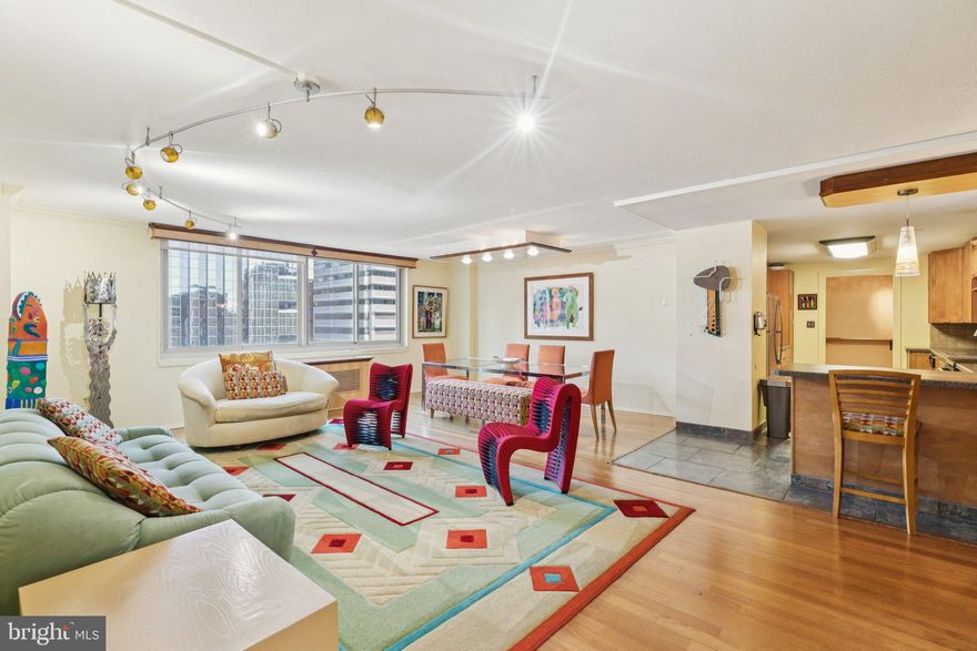 Welcome to the William Penn House in desirable Rittenhouse Square. This 3 bedroom, 2 bath, 1602 square foot unit offers tons of living space. Walk into a large foyer with a coat closet and laundry closet. Then into an open concept living, dining and kitchen creating a living space perfect for today’s lifestyle. The large windows let in a lot of natural light. A spacious kitchen with wood cabinets, stainless steel appliances and a generous breakfast bar. This is a split design with two bedrooms and hall tile bath with tub/shower on one side of the living room and the large master suite with an oversized full tile bathroom with a walk-in shower. This unit has an abundance of closet space. The unit has wood floors in the living/dining room and master bedroom. Move right in and make this your new home.