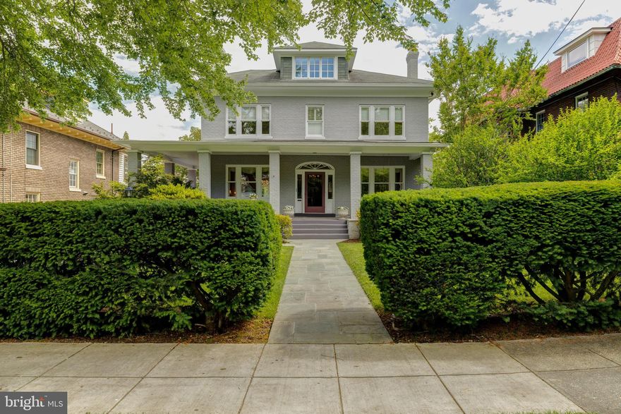 Exceptional opportunity in heart of Chevy Chase! Stately beautifully designed 5/6 Bedroom spacious Center Hall offers hard to find combination of gorgeous living areas with high quality design and character highlighted by a seamless flow throughout 4 floors of comfortable  sunfilled rooms. A welcoming Front Porch opens to grand Foyer flanked by a gracious Living Room with fireplace and handsome Library  with fireplace.  Impressive formal Dining Room with custom china cabinet and delightful bay window opens to a private deck through double doors and glistening modern Kitchen with a stunning Family Room with fireplace and custom built-ins lined by a wall of windows overlooking lush landscaped grounds. Second Floor has large sunny Primary Bedroom with Modern Bath,  3 additional Family Bedrooms, full Bath and Office. Third Floor has Bedroom with Full Bath, Office with Half Bath and additional Living Space/Bedroom  opening to private balcony. Lower Level has 2nd Family Room, 2nd Kitchen, Gym, Full Bath, Laundry and storage.    Enjoy the private landscaped grounds from several decks, patio and porch.  Minutes from Metro, Whole Foods, Livingston Park, CVS, Avalon Theater and the many wonderful shopping and dining amenities in Friendship Heights and upper Connecticut Avenue.  Truly a special home!