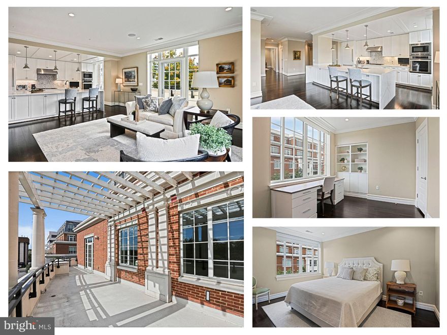 Wow! This  PERFECT private corner  home offers over 2,100 SF open living space with two bedrooms, an office, and 2.5 bathrooms, all enhanced by elegant finishes and  abundant natural light.  
Don't miss the RARE 350 SF terrace with pergola - perfect for morning coffee, outdoor meals, plantings, fresh air,  and sunshine!    Another BONUS :  2 parking spots, located next to the resident elevators - spaces 332 +315 (with Electrical Vehicle charging station!) 

A welcoming foyer with crown molding, 9 foot ceilings, and gleaming hardwood floors sets the tone for the home’s timeless style. The gourmet kitchen is thoughtfully designed with marble countertops with waterfall edges, a five-burner gas cooktop and hood, wall ovens, Thermador appliances, a peninsula with great seating, pantry, and open floor plan to the family room & dining room.   Plus, it's the perfect floor plan for furniture and easy living.  Enjoy the  large windows, crown molding, recessed lighting, and lovely views.

A dedicated office with large windows provides a comfortable work-from-home retreat. The serene owner’s suite includes a spacious walk-in closet and a spa-inspired ensuite bath with dual vanities, a soaking tub, a frameless glass shower, and ample storage cabinetry. The second bedroom offers privacy, an  en-suite  full bath, making it ideal for guests or family.  A stylish powder room, laundry room, and multiple storage closets add everyday convenience.  Bonuses touches include blinds, TVs, large laundry room, Sonos speakers, 

Residents of The Signet enjoy a truly elevated lifestyle with access to a state-of-the-art fitness center filled with natural light, a yoga and personal training studio, and luxurious men’s and women’s saunas, steam rooms, and locker facilities. Additional amenities include a massage room, a landscaped courtyard with multiple lounge areas, a resident clubroom and lounges with catering kitchens and A/V systems, and an outdoor bar and grilling area complete with dining space. The community also features a fitness trail, an adjacent park with a play area and public art, and beautifully maintained green spaces that create a serene, resort-like atmosphere.

Located in the heart of downtown McLean, this exceptional home combines luxury, comfort, and convenience in one of Northern Virginia’s most desirable communities.