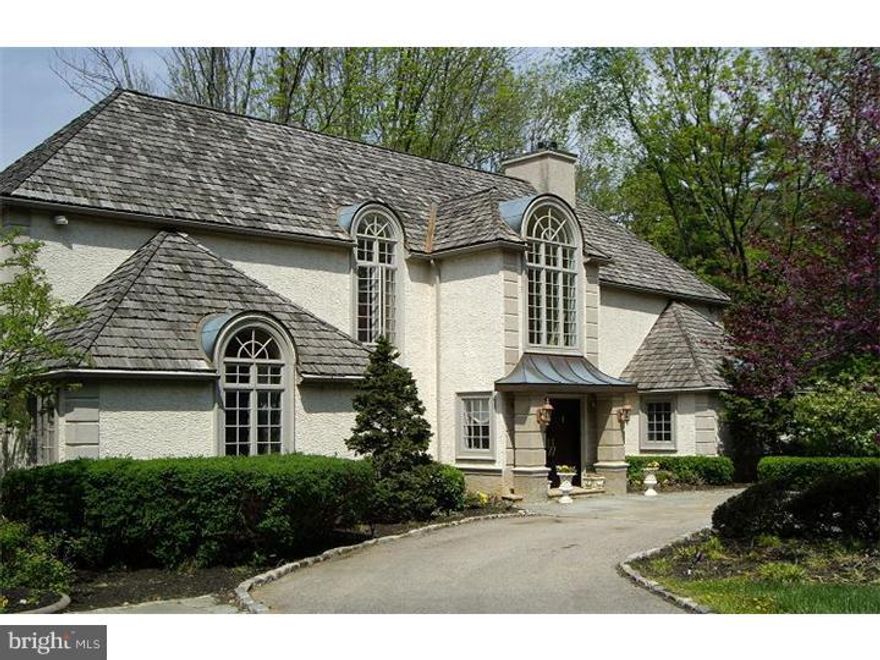 This  impressive French Manor home sits on 1.74 landscaped acres in desirable Gladwyne.  This custom home features 5 bedrooms, 4 full and 2 partial baths.  A two- story grand foyer with coffered ceilings, leads into a beautifully appointed first floor living space.  Gourmet kitchen with custom cabinetry, granite countertops, top-of ?the- line appliances, a center island and breakfast area opens to an expansive family room with vaulted ceilings and stone floor to ceiling wood burning fireplace.  Spacious Living Room, Dining Room, Library with custom built-ins, powder room, laundry room, first guest/master suite with adjoining office/sitting room complete the first floor.  Second floor boasts a large master bedroom suite with vaulted ceiling, large dressing area with generous closets and white marble master bath overlooking the private rear wooded yard.  Additional 2 bedrooms share a jack & jill bath, an expansive 4th bedroom with and en-suite bath and rear stairs complete the second floor.  Minutes from center of Gladwyne!!! Easy to show!!!!! (Owner is a licensed PA real estate agent)