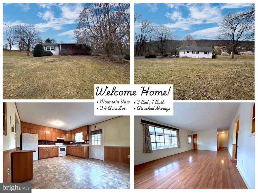 Welcome to your ranch home with a beautiful mountain view! This home features 3 bedrooms, and 1 full bath. The spacious kitchen overlooks the back yard, while your living room with large windows faces the mountain. If you step outside your front door, you'll notice the full enclosed screened in porch to help make relaxing on the porch more enjoyable. The concrete floor basement is where you'll find your laundry hookup, and a wood stove to help heat the house. You can access the 1 car garage in the basement as well as additional space for whatever you can imagine. Conveniently located only minutes from Route 322 and Mifflintown.  Make this home yours while it lasts!