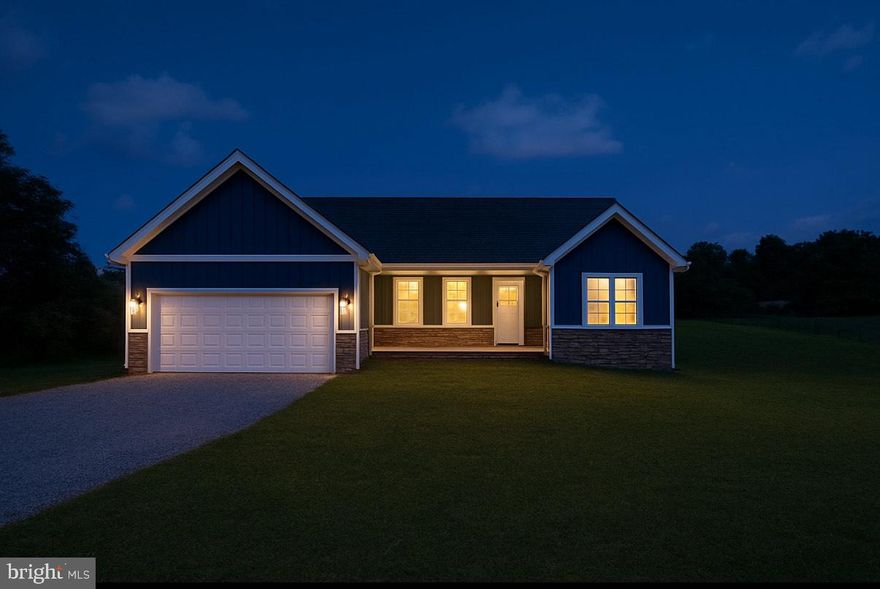 Discover the perfect blend of modern design and peaceful country living in this brand-new 3-bedroom, 2-bathroom home, TBB! Nestled on 0.99 unrestricted acres with no HOA, this property offers the freedom to enjoy your space your way. Step inside to a bright and airy open-concept layout with vaulted ceilings, creating a spacious and inviting atmosphere. The luxury vinyl plank (LVP) flooring flows seamlessly, offering durability and style while cushiony carpet lines the bedrooms. The kitchen overlooks the living and dining areas, making it ideal for entertaining. The primary suite is a private retreat with an en-suite bath, while two additional bedrooms and a full bath provide ample space for family or guests. Need more room? The unfinished basement features a rough-in for a future bathroom and space for future bonus rooms offering endless possibilities for expansion. Enjoy nature right in your backyard, as the property backs to views of a nature, perfect for relaxing mornings or peaceful evenings. The attached 2-car garage includes a separate storage room, providing plenty of space for tools, outdoor gear, or hobbies. Don’t miss the opportunity to make it yours—schedule your tour today!