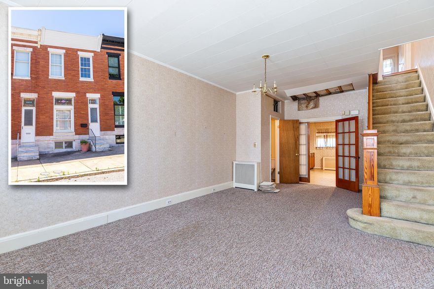 LARGE BREWERS HILL HOME AWAITING YOUR VISION & UPDATES - this 14' wide home features an open floor plan with original stain glass windows & doors, tall ceilings, convenient main level half bath, large living room, dining room and kitchen leading to rear patio.  Upper level offers 3 bedrooms and full walkout basement has ton of potential!  Solid well cared for home just in need of updates, sold as-is.