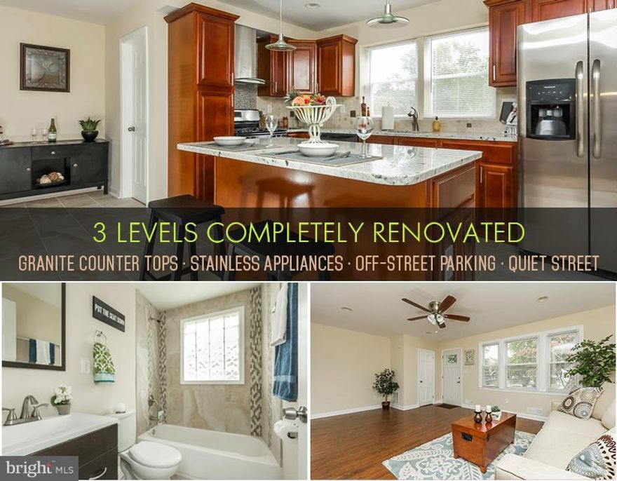 Move right in! This gorgeous renovation on a quiet, tree-lined street features 3 finished levels, 3 beds, 2.5 baths, off-street parking, granite counter tops, stainless steel appliances, new cabinets, 3 updated bathrooms, walk-out basement with LOADS of light, new flooring throughout... the list goes on!  Come see this one before it's gone! Pending release.