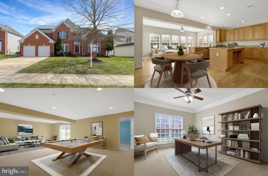 Just Reduced! A rare opportunity to own this beautiful home at a newly adjusted price! This impressive brick-front colonial, located in the highly desirable Palisades at Oak Creek community, features a two-car garage and a beautifully landscaped yard with an in-ground sprinkler system. Offering over 6,800 square feet of finished living space, the home also includes FULLY PAID-OFF SUNIVA SOLAR PANELS for energy efficiency and long-term savings. Featuring 5 bedrooms, 4 full baths, 2 half baths, a gourmet kitchen, and luxurious owner’s suite create instant appeal. Architectural details such as display niches, decorative columns, extensive moldings, high, coffered, and tray ceilings, hardwood floors, dual staircases, 2 fireplaces, and an abundance of windows creating a light and airy atmosphere, this home is truly memorable. ****** A grand two story foyer welcomes you home, to the right, you'll find the formal living room with a gorgeous floor to the ceiling Palladian window. Opposite the foyer, the formal dining room is accented by wainscoting and an elegant candelabra chandelier adding refined style. At the heart of the home, the open-concept gourmet kitchen is a feast for the eyes with gleaming granite countertops, an abundance of 42” custom cabinetry, a large island with bar seating, a planning desk, and stainless steel appliances. The breakfast area is ideal for daily dining or relax in the adjoining sunroom with walls of windows providing lush backyard views. The kitchen flows seamlessly into the expansive family room featuring a coffered ceiling and cozy a gas fireplace, while the open layout facilitates entertaining. A spacious home office, two convenient powder rooms, and a laundry room and mudroom with access to the garage complement the main level. ****** Upstairs, the primary suite boasts a dramatic tray ceiling, lighted ceiling fan, sitting area with a romantic fireplace, walk-in closet, and an en suite bath with a dual-sink vanity, sumptuous, jetted tub, and glass enclosed shower—the perfect retreat to start and end your day. Down the hall, a large junior suite enjoys a private bath, and two additional generously sized bedrooms share access to a well-appointed Jack and Jill bath. ****** The expansive fully finished lower level recreation room includes a theater-ready area with built-in speakers and a projector screen, space for a multitude of activities, and walk-up staircase to the backyard. An additional bedroom with a full bath, a bonus room perfect for a hobby room or gym, and a large unfinished storage area plus major updates including a NEWER ROOF, GUTTERS and LEAF GUARD (5/23), HOT WATER HEATER with mixing valve (4/22), NEWER APPLIANCES, and SOLAR PANELS  installed in 2016 and washed in 2023 complete the comfort and luxury of this spectacular home! ****** Ask about our special financing offer—enjoy a low monthly payment your first year with a 1-0 rate buy down, plus a free refinance when rates drop!