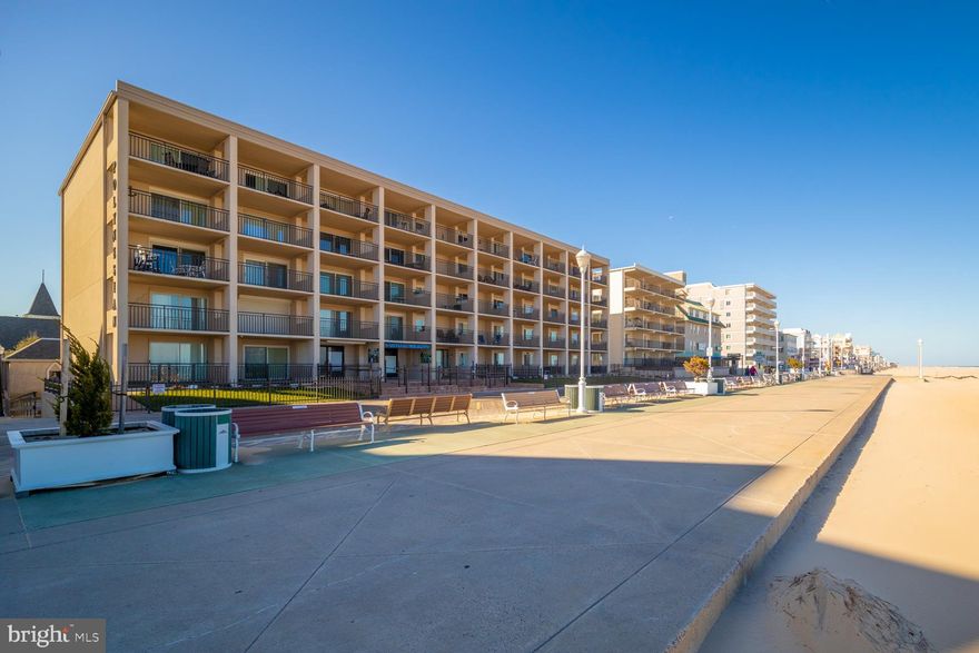 DIRECT OCEANFRONT ON THE BOARDWALK! Your balcony overlooks the famous Ocean City Beach and Boardwalk! You can easily take the elevator right down to the beach and boardwalk. Spend your summer evenings relaxing on your balcony having dinner and watching the world walk by!  Sold furnished and ready for you to walk in and enjoy the beach! Low Condo Fees! Currently in the Mann properties rental program.This 1BR1BA unit will help you create Ocean City memories for a lifetime!
