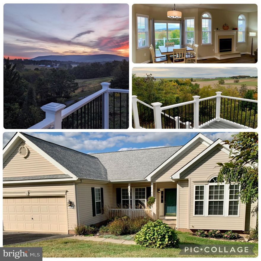 OPEN HOUSE -SUNDAY, 12/7, 1-3 PM.   Reduced 20K from list price.  You can see for miles and miles....  Mesmerizing views from this beautiful spacious 4 BR/2 BA rancher with 9 ft ceilings throughout the main level plus the living room and primary suite ceilings are vaulted to 14 '-15'.  The main level offers 3 bedrooms, 2 baths, formal living room, formal dining room, open combination great room, kitchen, & breakfast room, desirable split bedroom floor plan and a laundry room/mud room leading into the 2 car garage offering electric outlet for charging your electric car.  Kitchen featured new ss appliances.  Glass sliding doors off from the breakfast room leads to the brand new Trex type deck with stairs, the views from the deck and entire rear of the home are nothing short of incredible, offering northern, east to west views of rolling farmland, pastures, mountains & distant mountain views.  The lower level is larger than many condos, offering 10 ft ceilings, huge rec room & a game room or future home theater room. Glass sliding doors backyard, full size windows to see the incredible views and a brand-new, permit approved 4th bedroom w/ large walk-in closet both w/ NEW LVP flooring.  Plus, there's a massive unfinished storage/utility room w/ built in shelving for all your storage needs and a full 3-piece rough-in for future full bath. Home is freshly painted.   If you want a rancher but want tall ceilings (ideal for your tall Christmas tree's) and stop you in your track views, this is a home you will not want to miss out on seeing.  Lower level total sq ft is 1752 of which 900 is finished.  Public record may still only show 600 fin sq ft. However, the newly finished 300 sq ft for the 4th Bedroom do not show yet.  As the final permits were recently approved, and public records may not have updated as of yet.  Schedule your appointment now or stop out to our OPEN HOUSE.