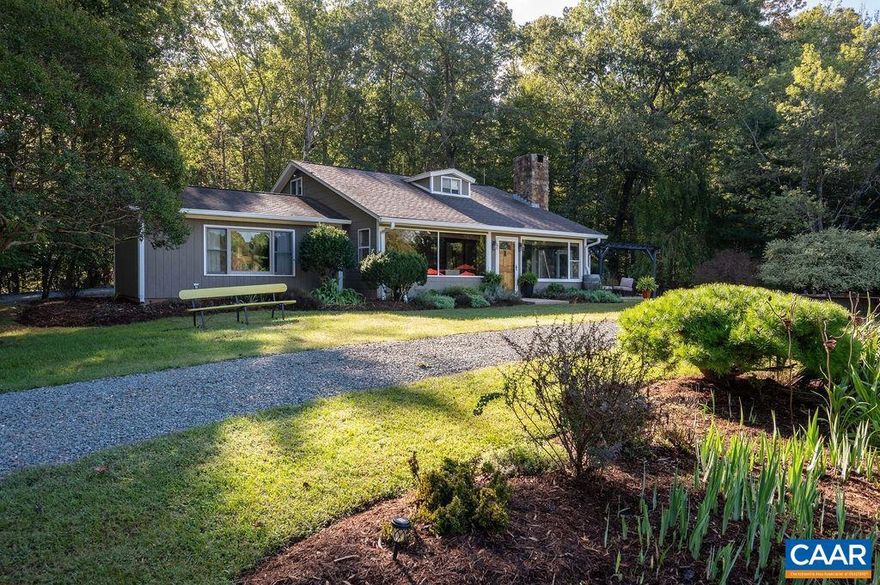 Welcome to this exceptional 3-bed, 2-bath country cottage offering  2100sf of comfortable single-level living + 2nd floor bonus room. Thoughtfully updated throughout, this home features a light-filled layout, updated kitchen and baths, spacious primary suite, home office, and 2 additional bedrooms. Step outside to your private oasis with a covered patio boasting mountain views and sparkling in-ground pool?perfect for summer entertaining or peaceful evenings. The generous 4.66ac lot provides room for gardening, play, or quiet relaxation. 2 car garage with mudroom entrance + 2 sheds for additional workspace and storage. Enjoy reliable high-speed internet for remote work or streaming, and no HOA fees for added freedom and value. Ideally located 15 minutes to Downtown Charlottesville. With easy access to local dining, healthcare, and entertainment, this move-in-ready home combines modern updates, convenient location, outdoor living, and rural Virginia charm.,Fireplace in Living Room