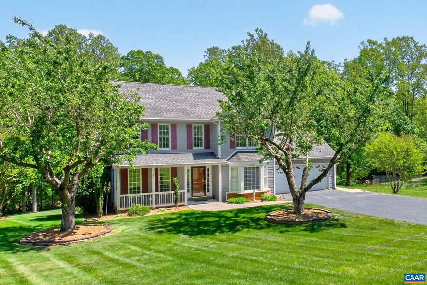 OPEN HOUSE - SUNDAY 12:00-2:00. Situated on a charming street lined with mature hardwoods and just minutes from Hollymead Shopping Center (Target, numerous restaurants, Harris Teeter etc.). Beautifully landscaped yard (1.43 acres) with a pool surrounded by a large deck/fence. This energy efficient (solar panels) home offers two primary bedroom options with attached bathrooms. The main level primary bedroom has an attached den, access to the back deck and a walk-in closet. The spacious kitchen opens to a cozy family room with built-in bookcases and fireplace. The breakfast room overlooks the lush backyard and has easy access to a large trex deck, perfect for grilling and outdoor entertaining. The second level hosts 3 bedrooms and 2 full bathrooms. The terrace level is a great flex space. A gym, game room, guest quarters- endless opportunity. There is also a large bedroom and full bathroom. Walk out to the patio/pool and access to a HUGE workshop with double doors.,Formica Counter,White Cabinets,Wood Cabinets,Fireplace in Family Room